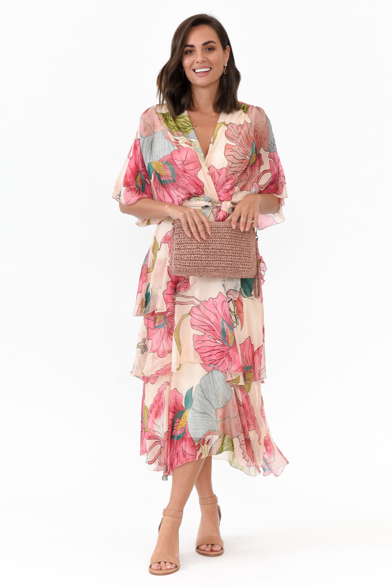 Natalie Pink Flower Silk Layer Dress
