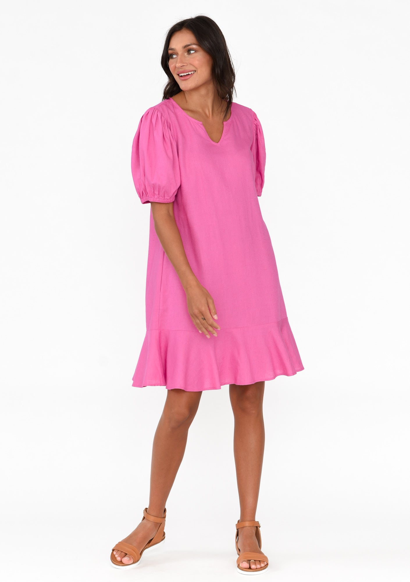 Birdie Hot Pink Linen Blend Dress