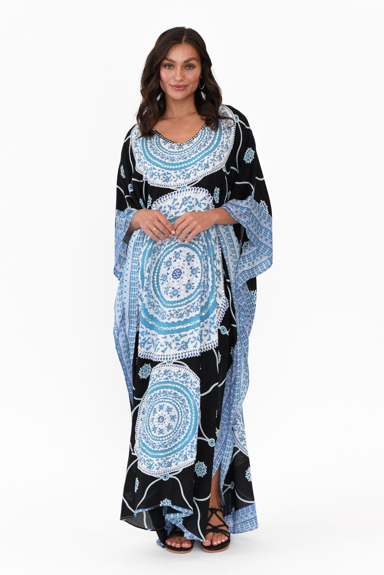 Aqua Sequin Maxi Kaftan