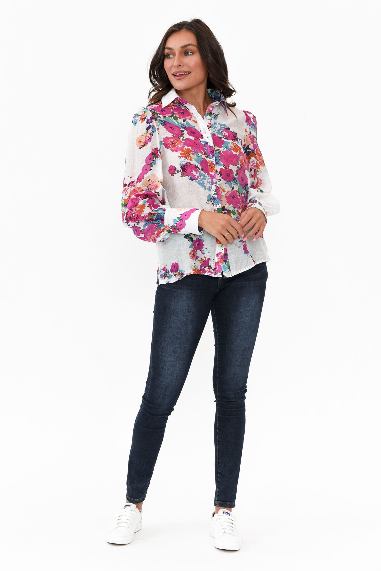 Astrid White Blossom Cotton Blend Shirt