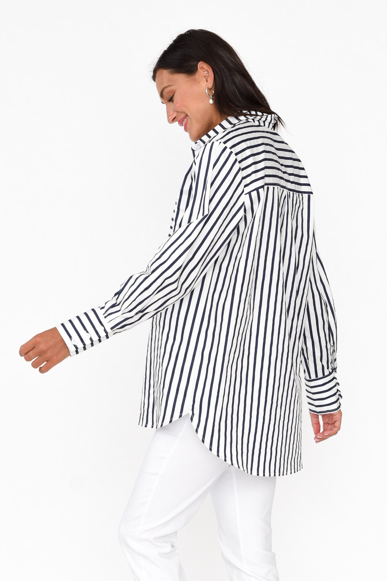 Merril Navy Stripe Cotton Poplin Shirt