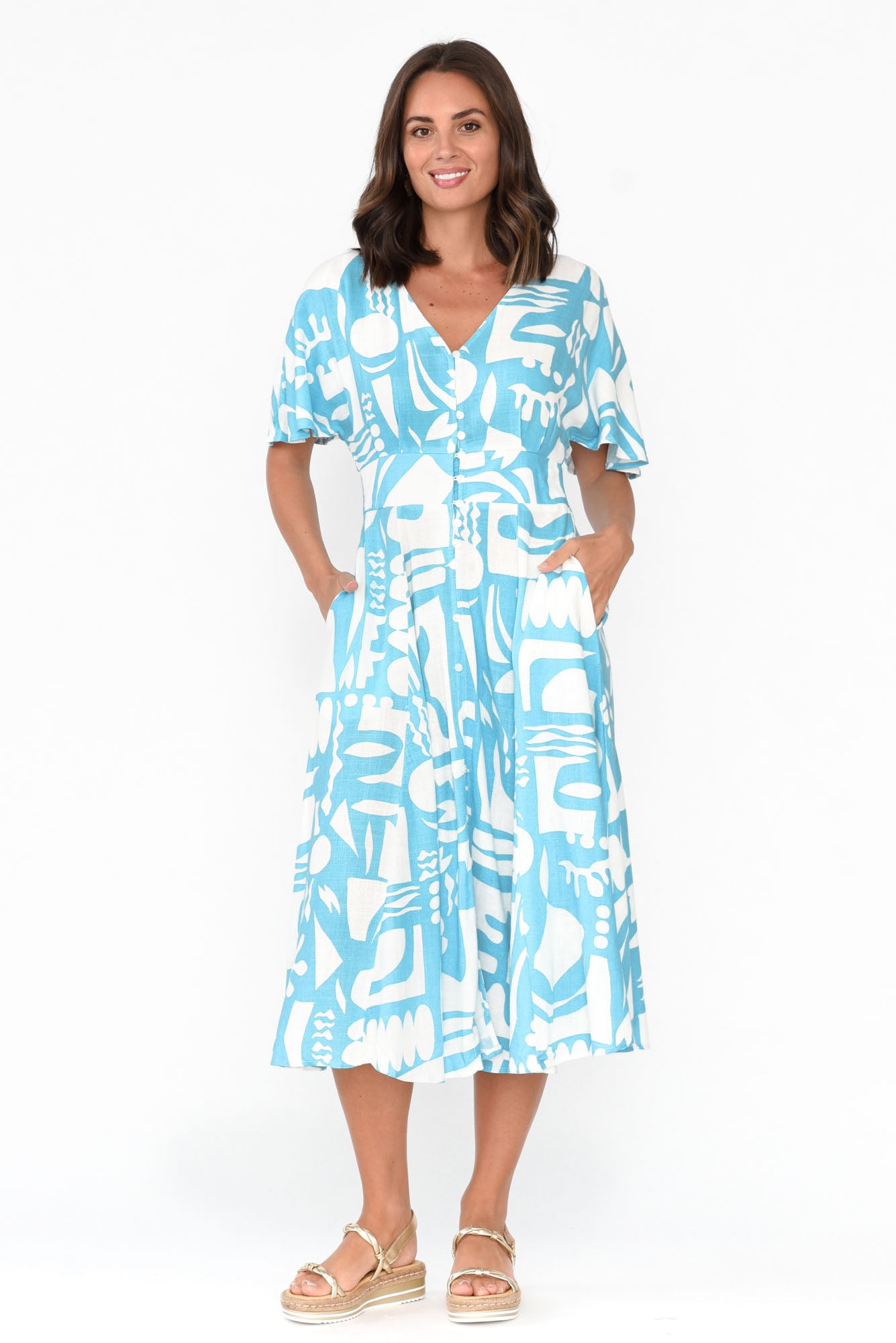 Joel Blue Abstract Button Dress