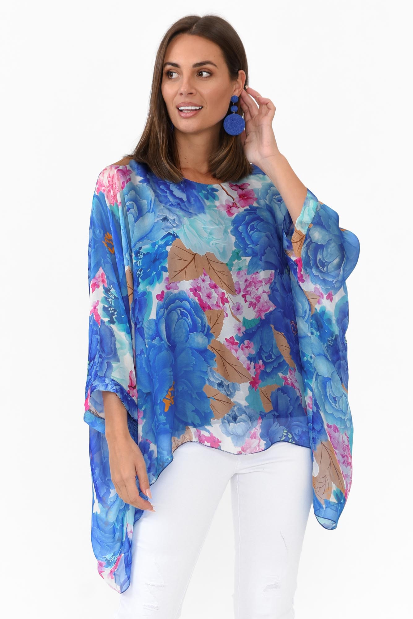 Trevino Cobalt Flower Silk Overlay Top