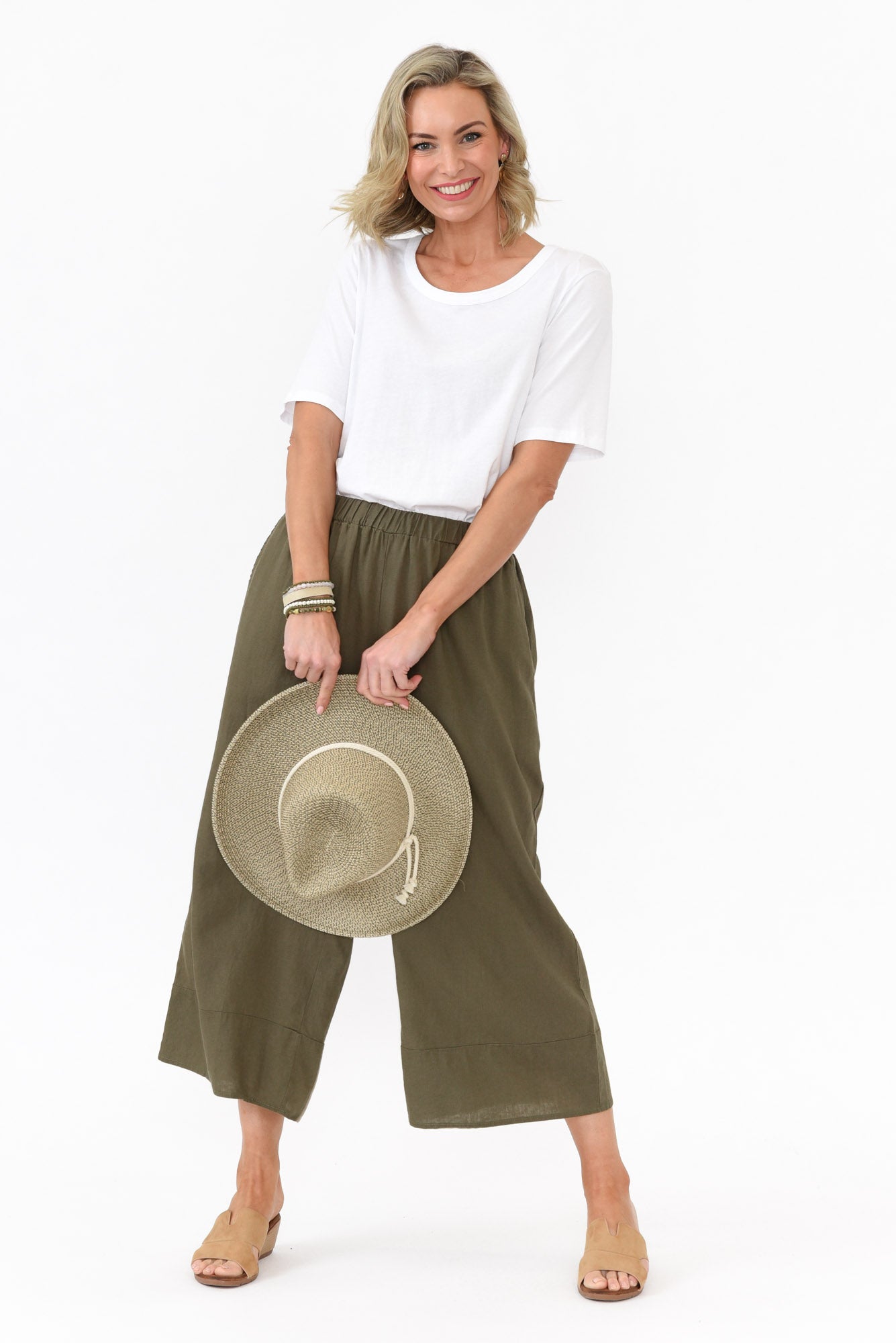Colleen Khaki Linen Wide Leg Pant