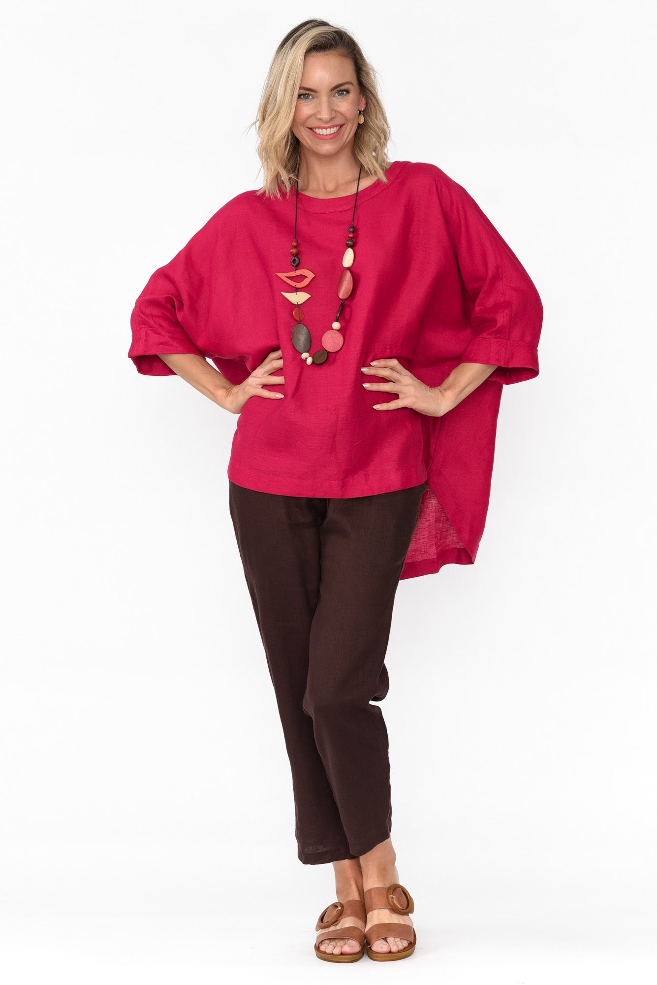 Holden Red Linen Pleat Top