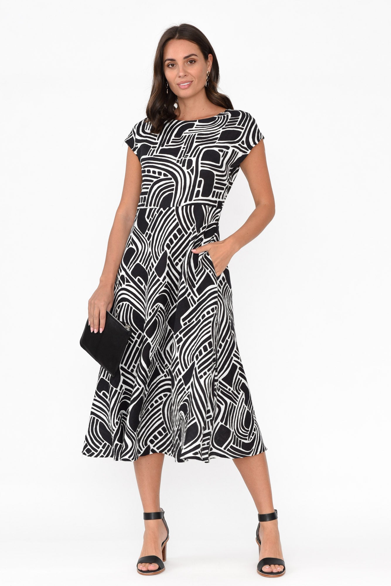 Lara Black Geo Linen Dress