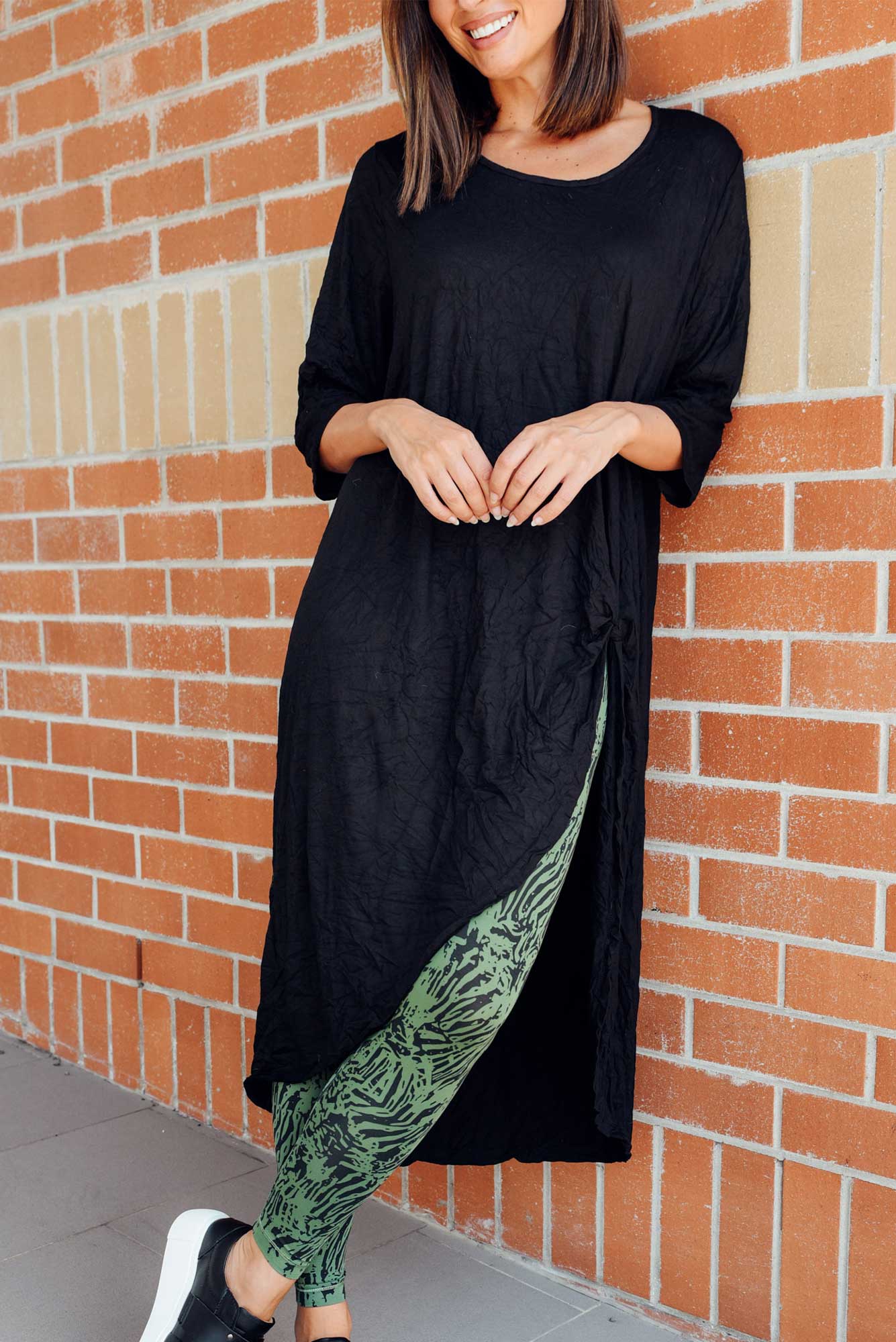 Black Crinkle Cotton Asymmetric Tunic
