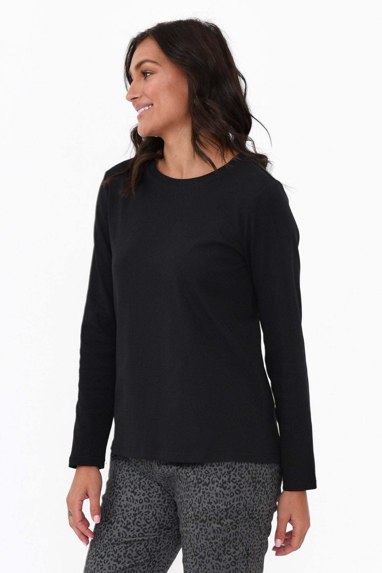 Porter Black Cotton Long Sleeve Top