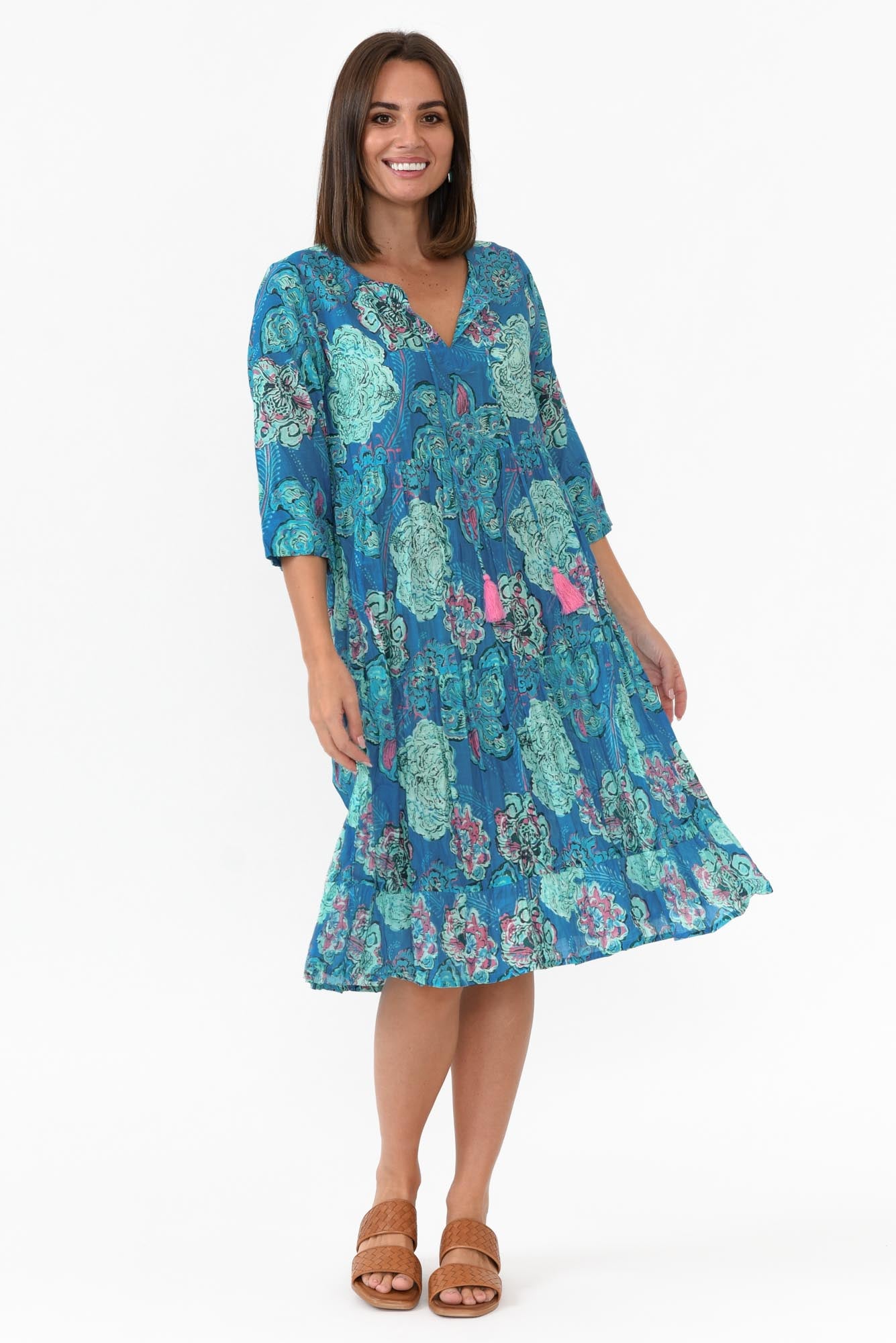 Layla Cobalt Paisley Crinkle Cotton Dress