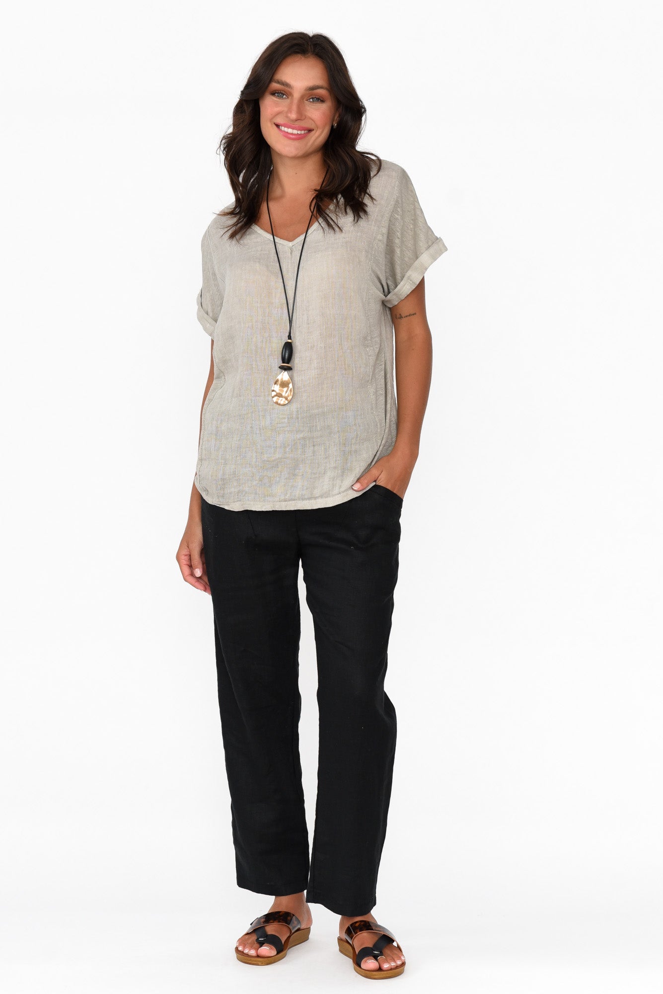 Dorian Beige Linen Cotton Top