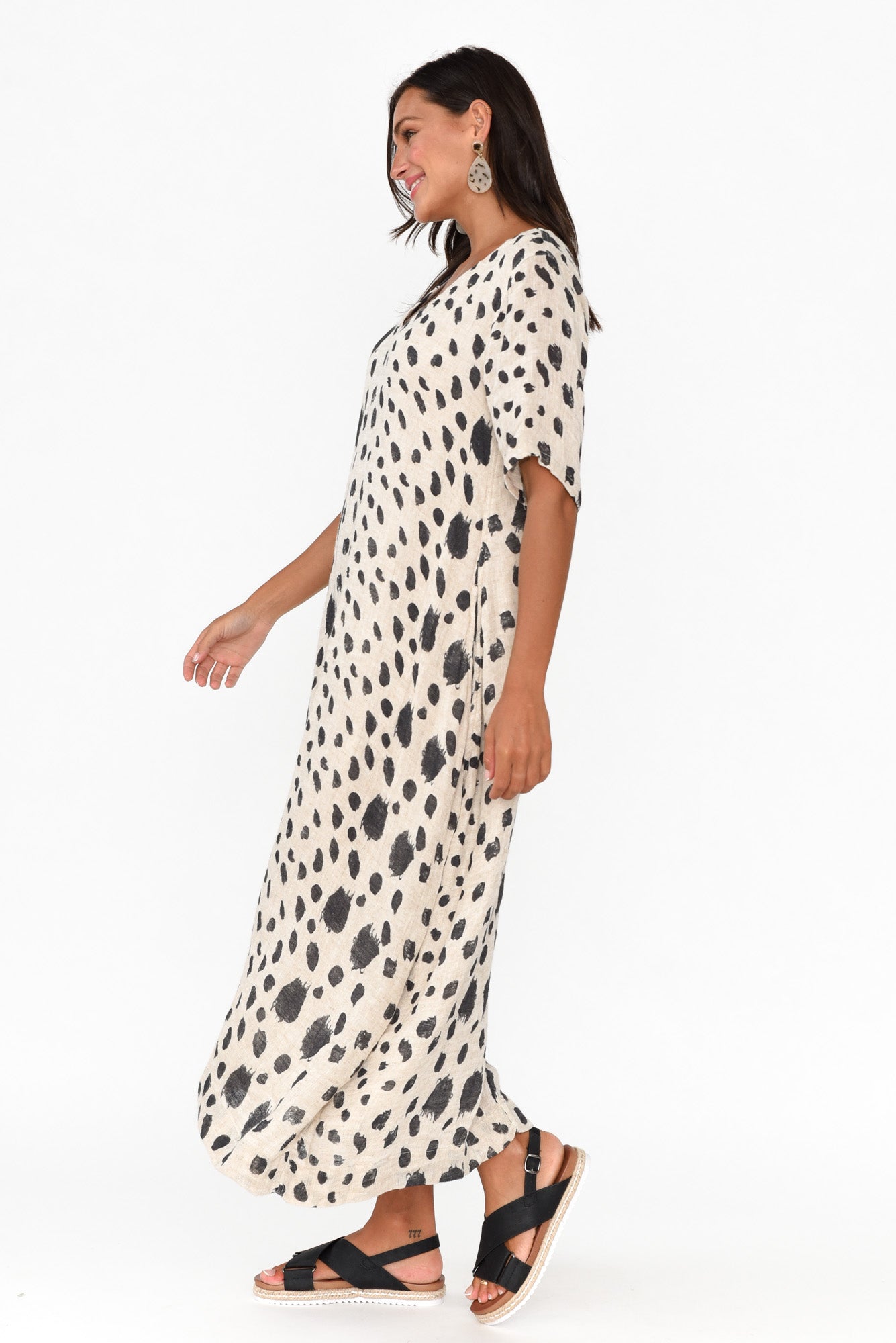 Santana Black Spot Linen Dress