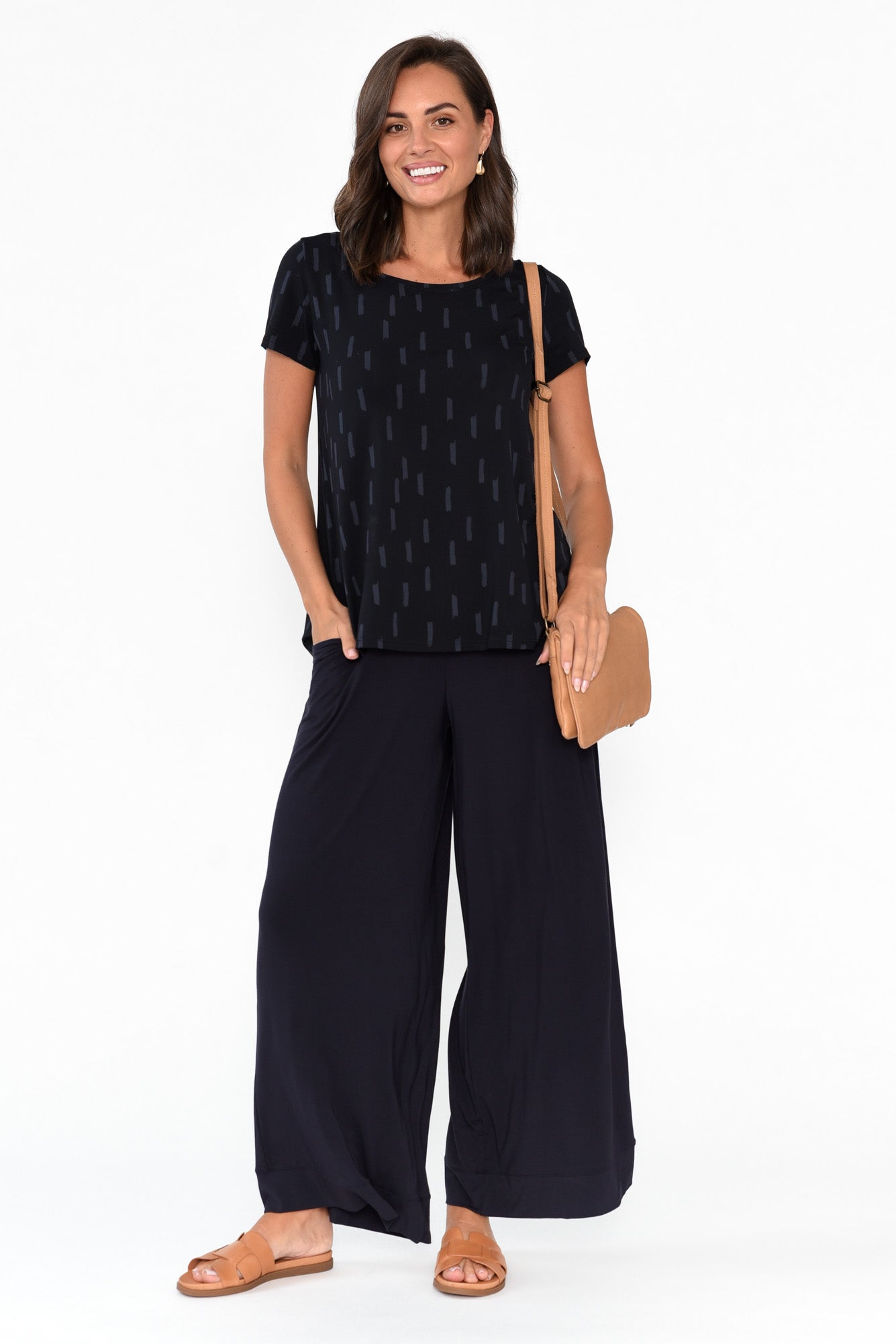 Lola Navy Micro Modal Wide Leg Pant