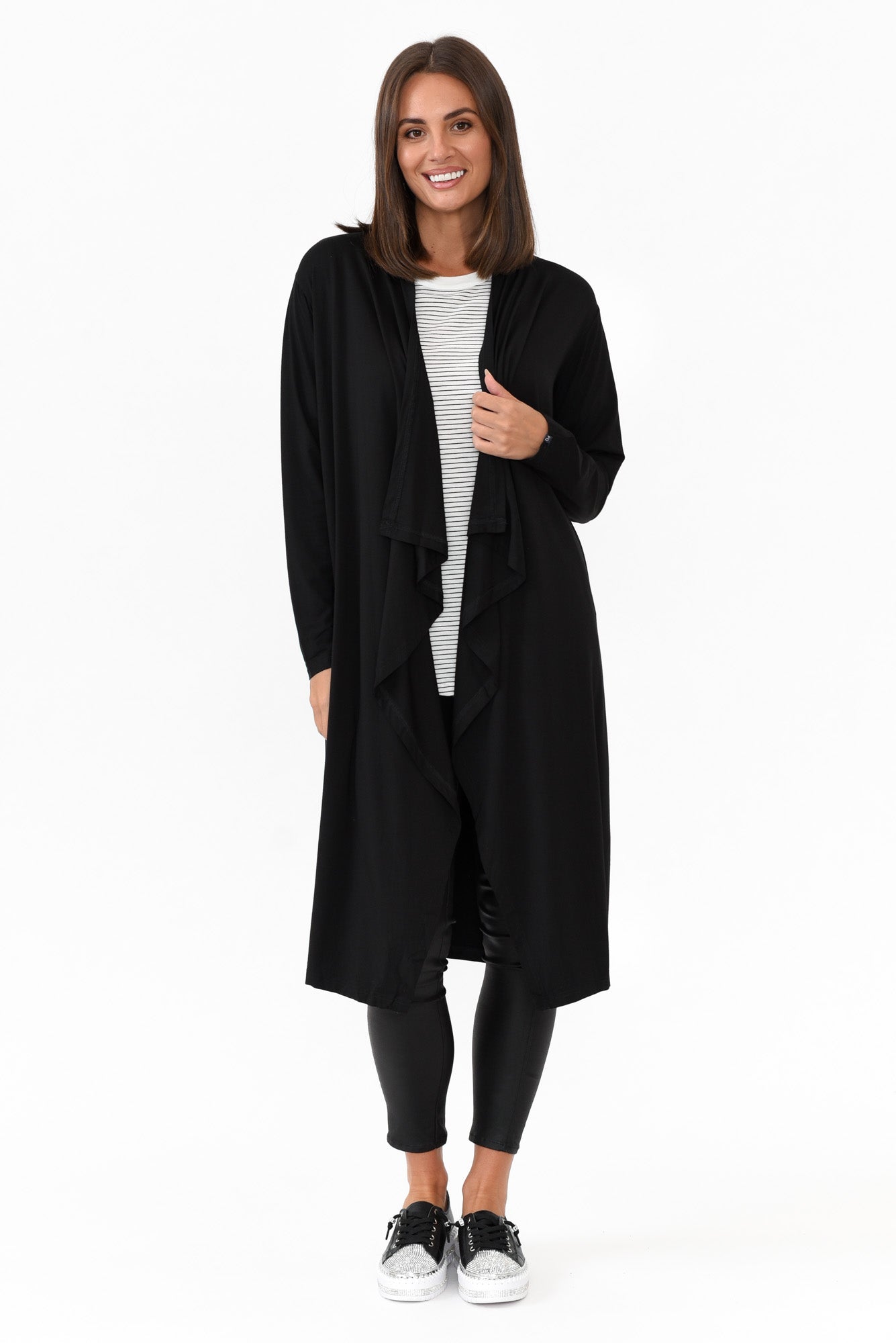 Leanna Black Bamboo Waterfall Cardigan
