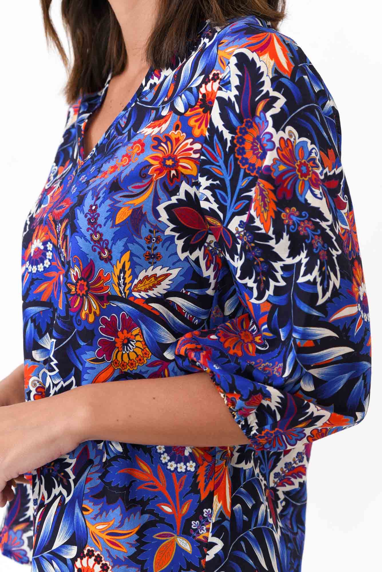 Kimmie Blue Floral Linen Top