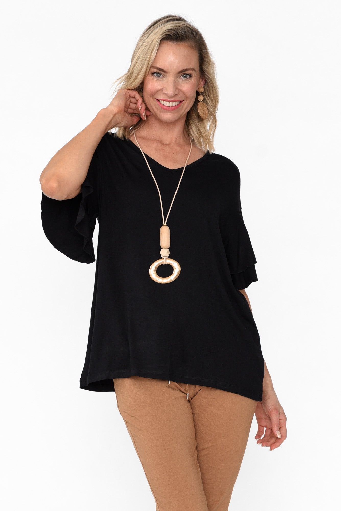 Ripon Black Frill Sleeve Top