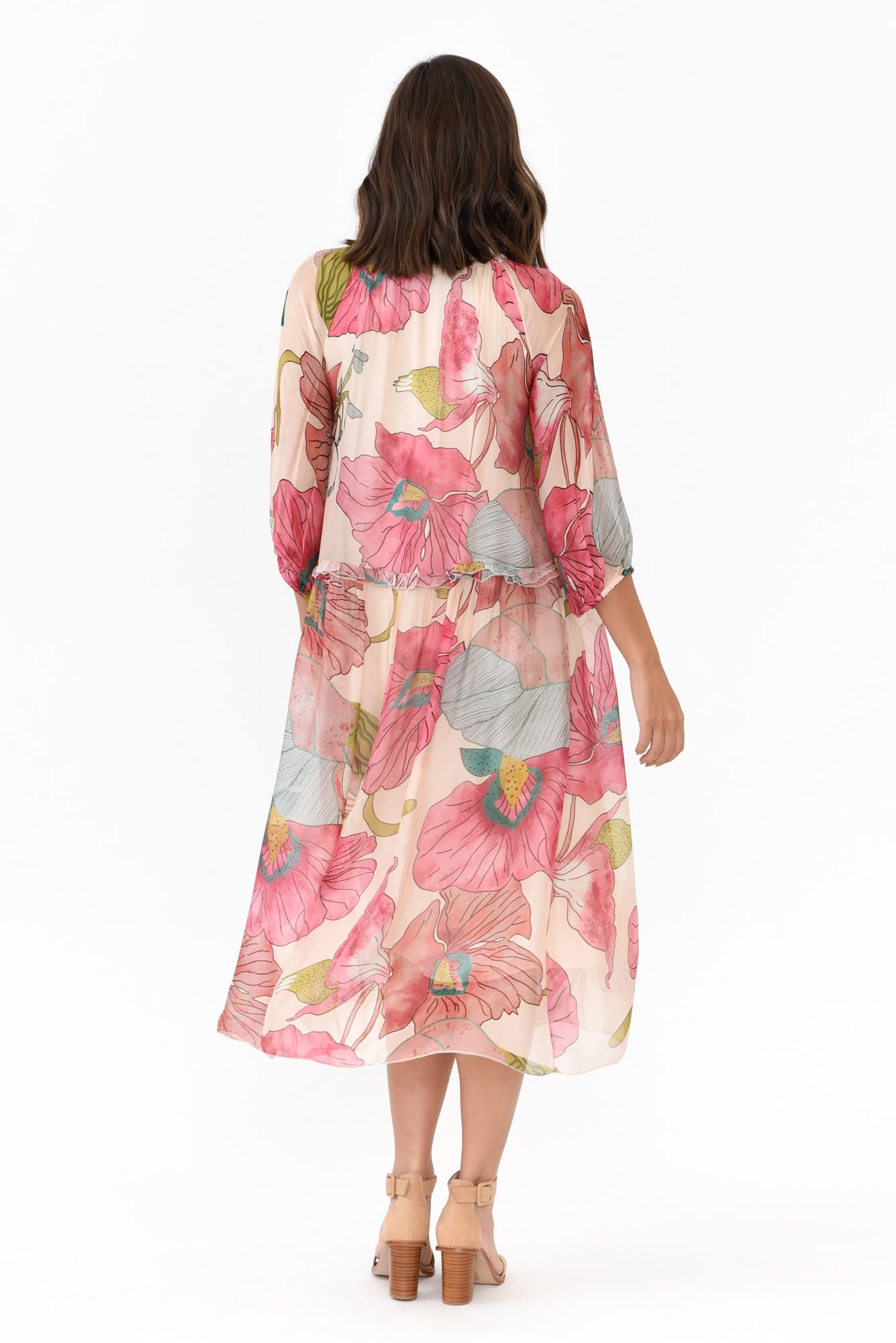Maribel Pink Flower Silk Dress