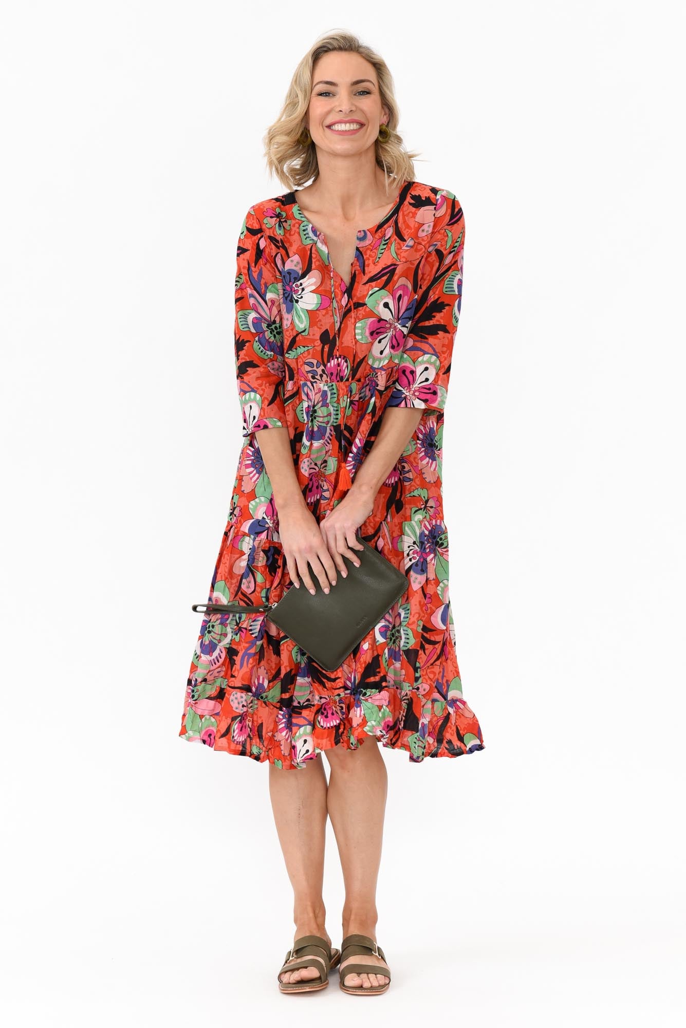 Layla Pink Flower Crinkle Cotton Dress