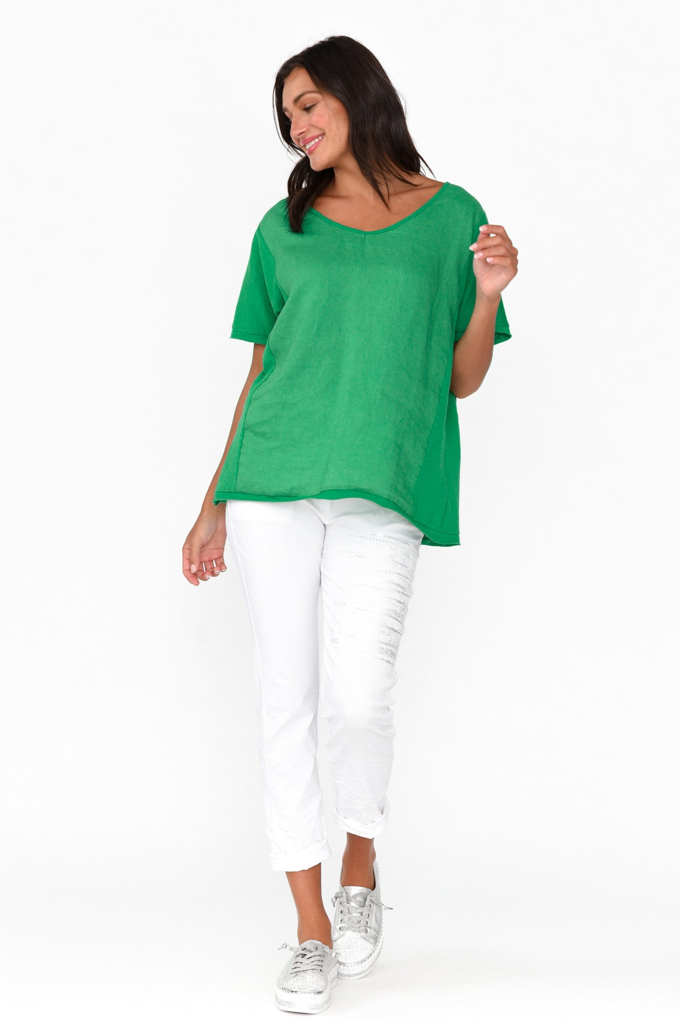 Ishana Green Linen Cotton Top