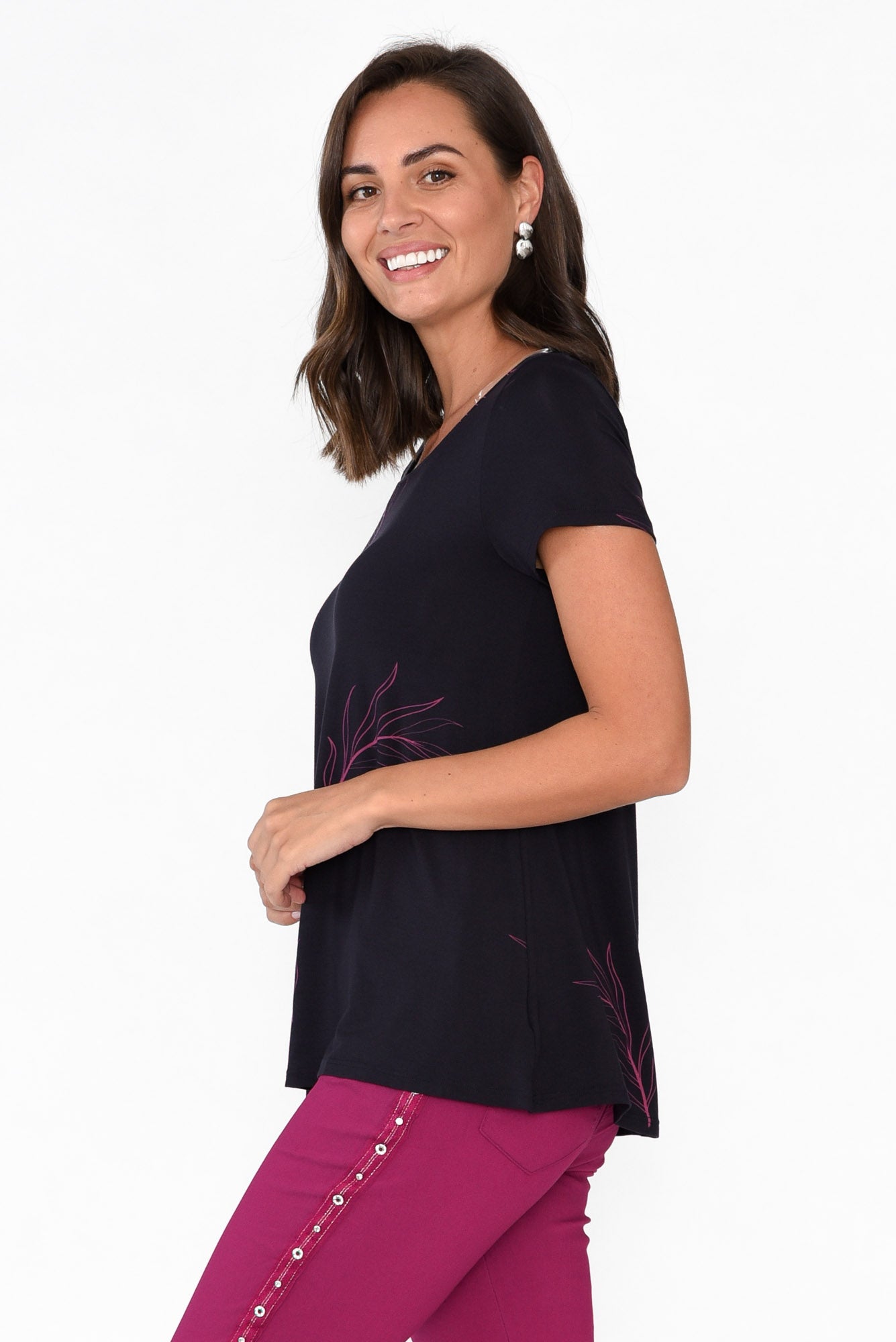 Navy Leaf Micro Modal Swing Tee