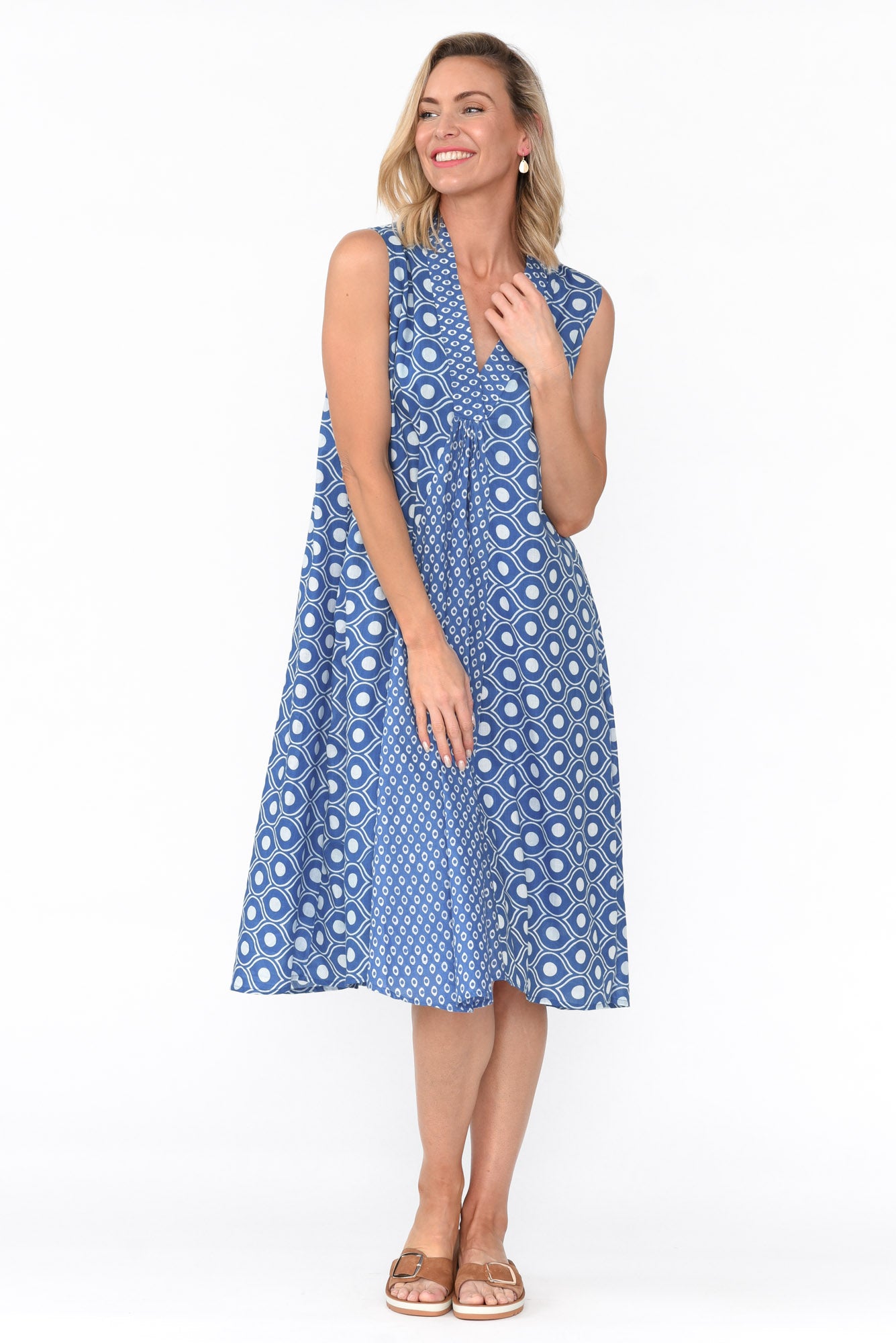 Melina Blue Circle Cotton Dress