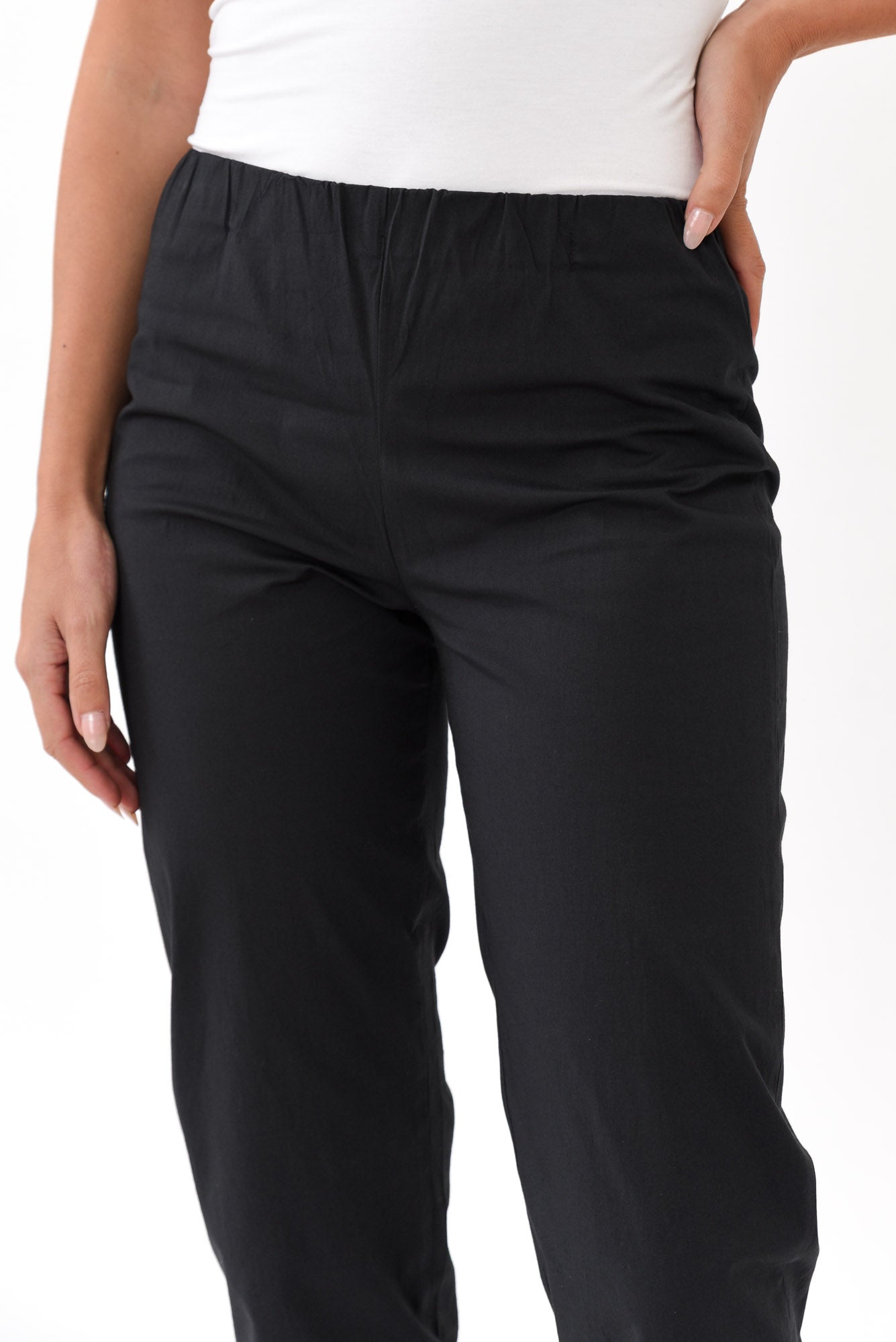 Zara Black Cotton Cropped Stretch Pant