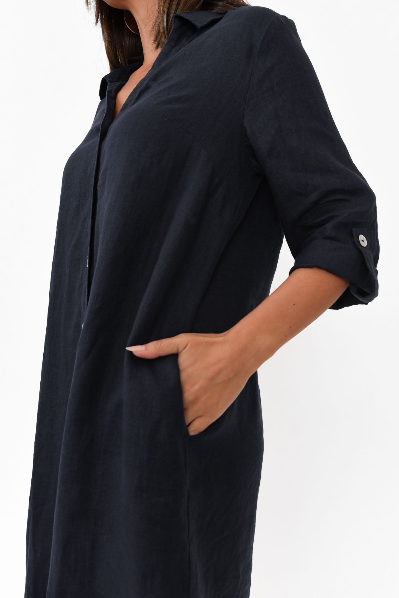 Dakota Navy Linen Shirt Dress