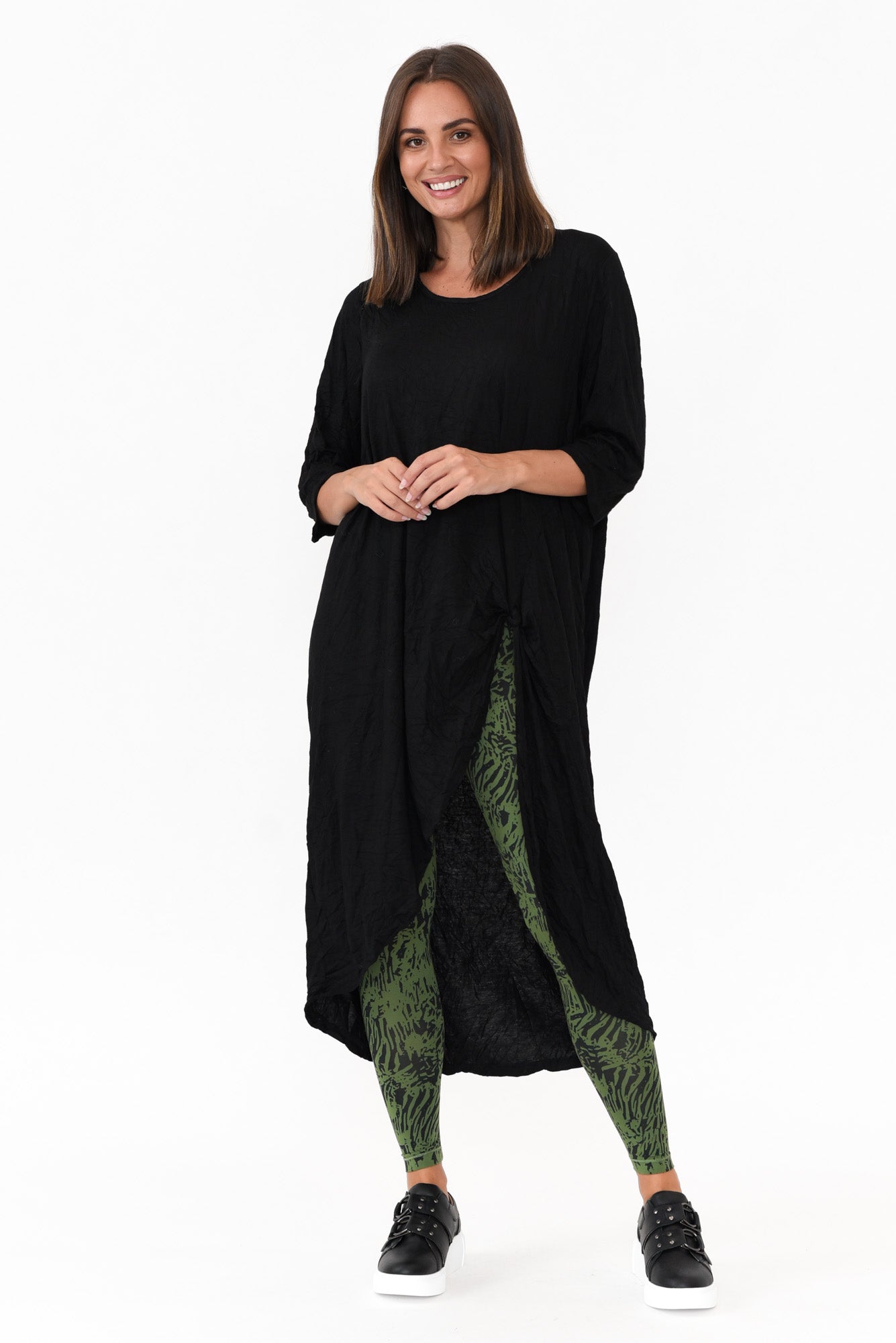 Black Crinkle Cotton Asymmetric Tunic