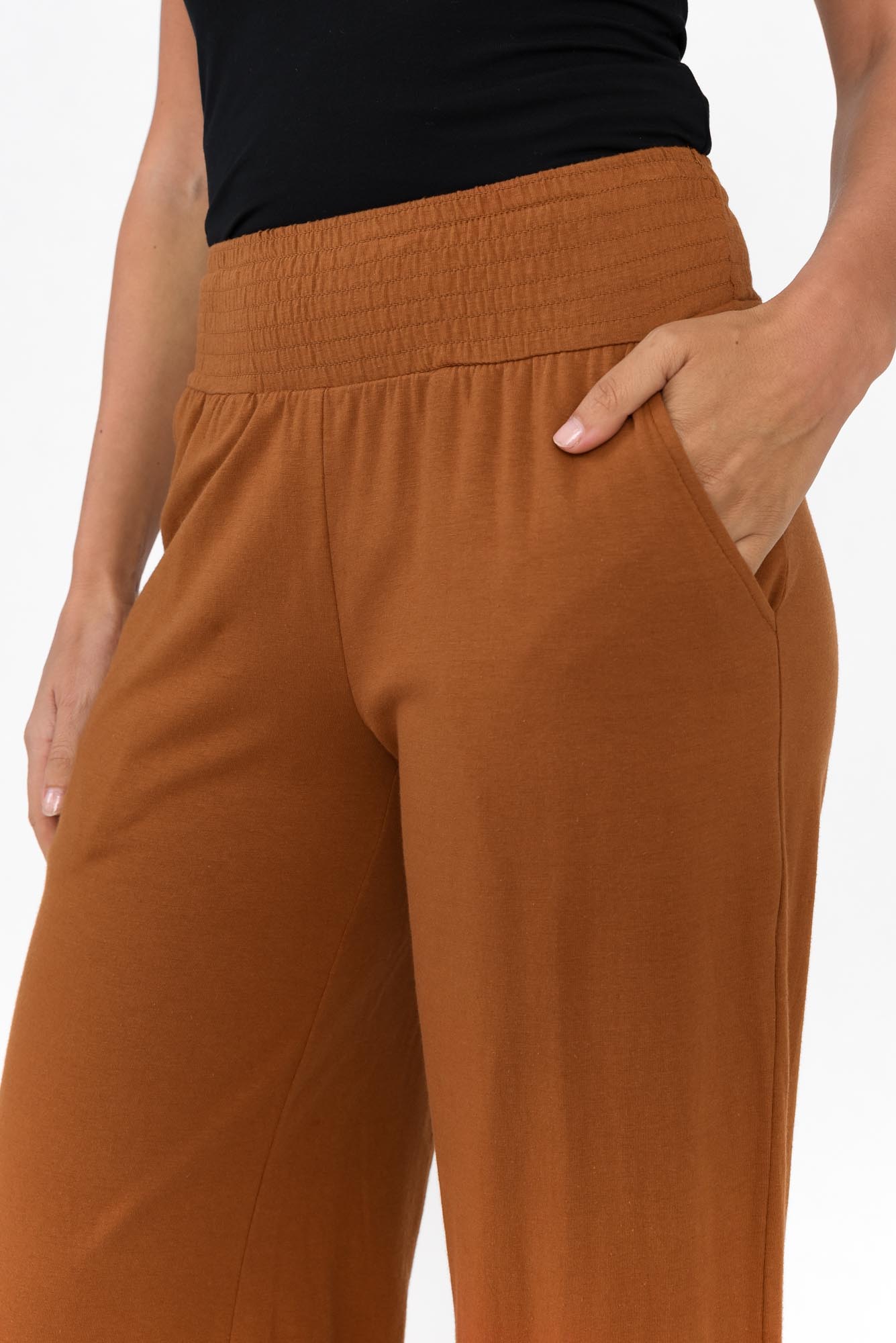 Angelica Rust Cotton Shirred Pant