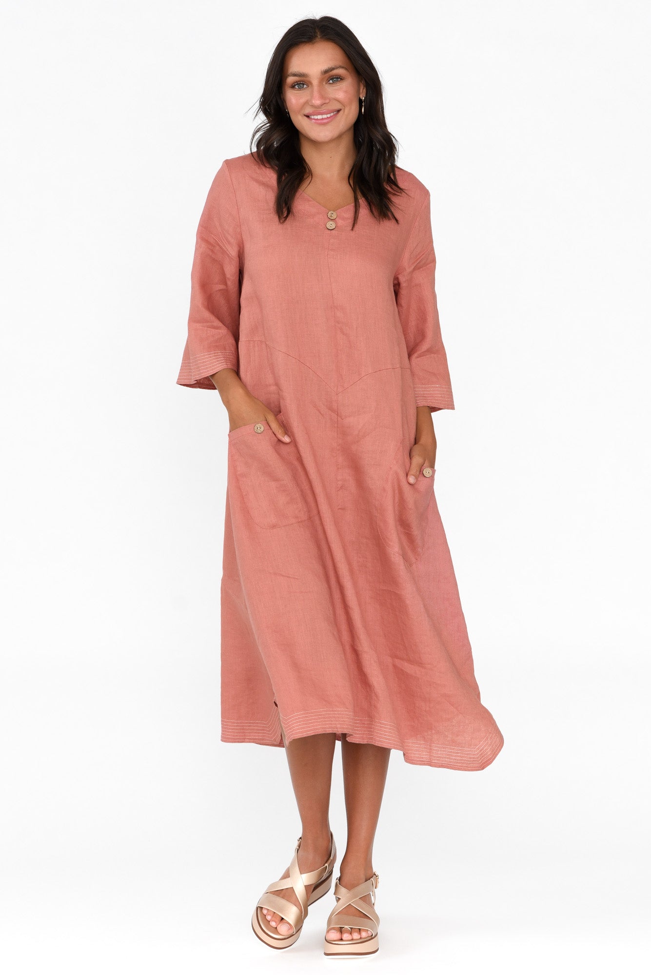 Lolita Rust Linen Pocket Dress