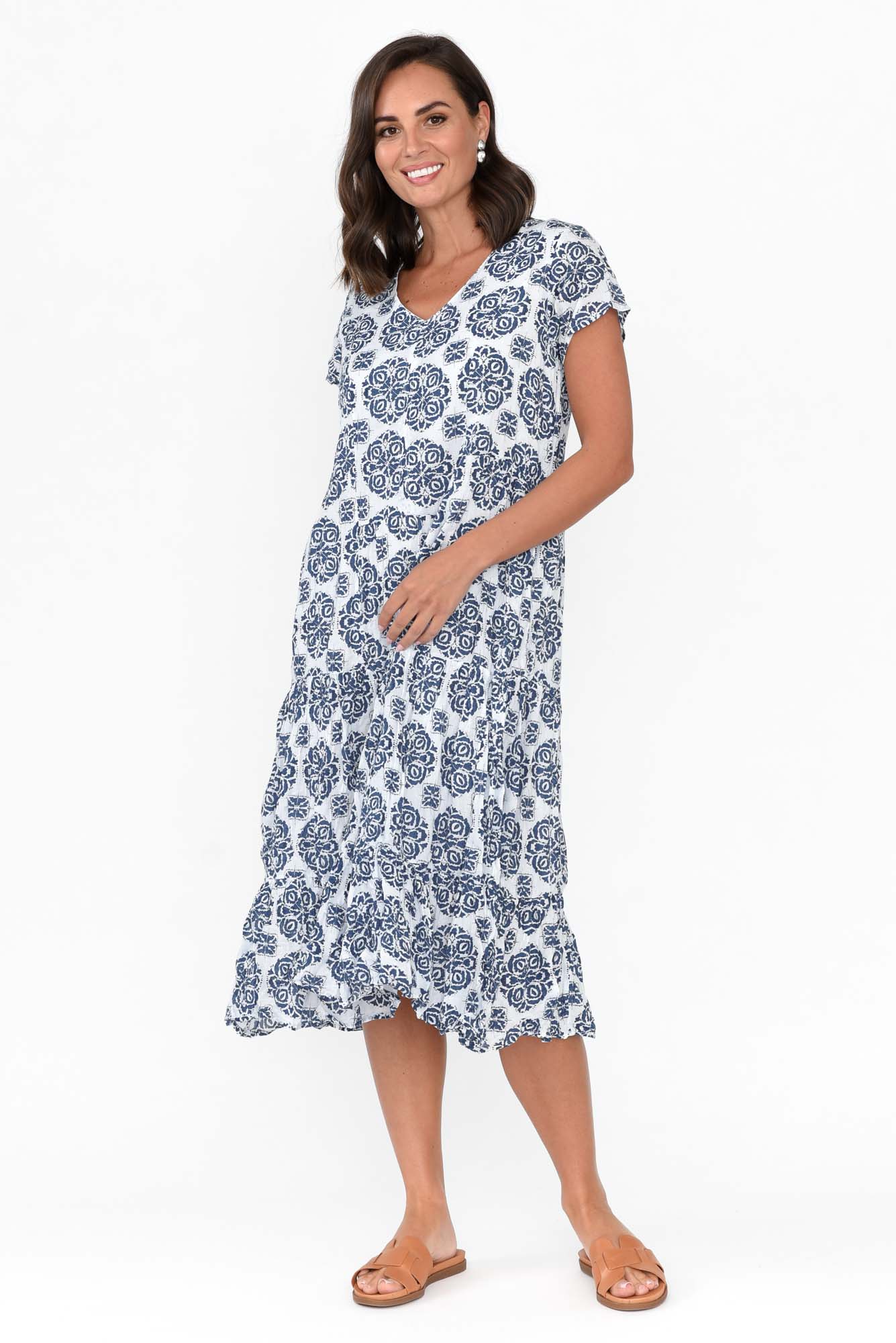 Carmen Navy Fiesta Crinkle Cotton Dress