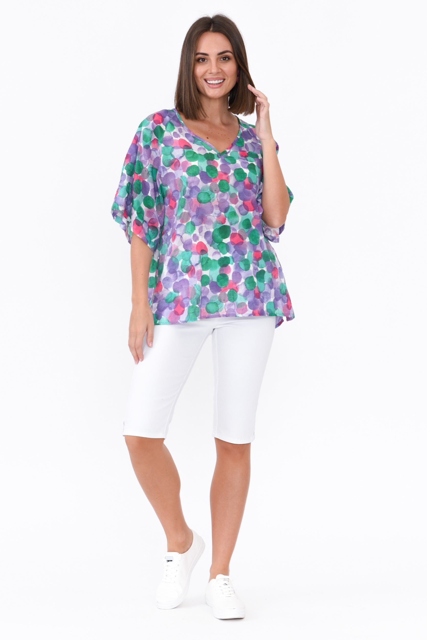 Brynn Purple Spot Cotton Blend Top