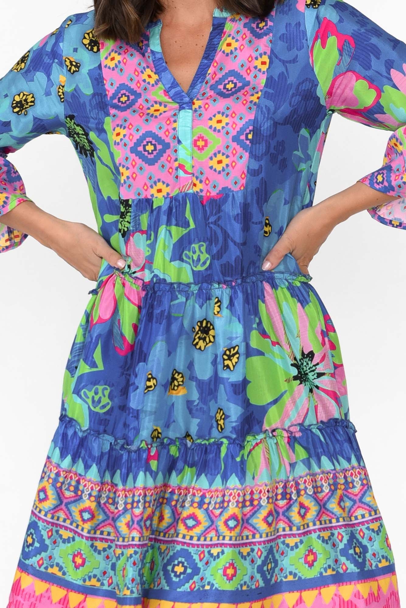 Isabelle Blue Blossom Tiered Dress