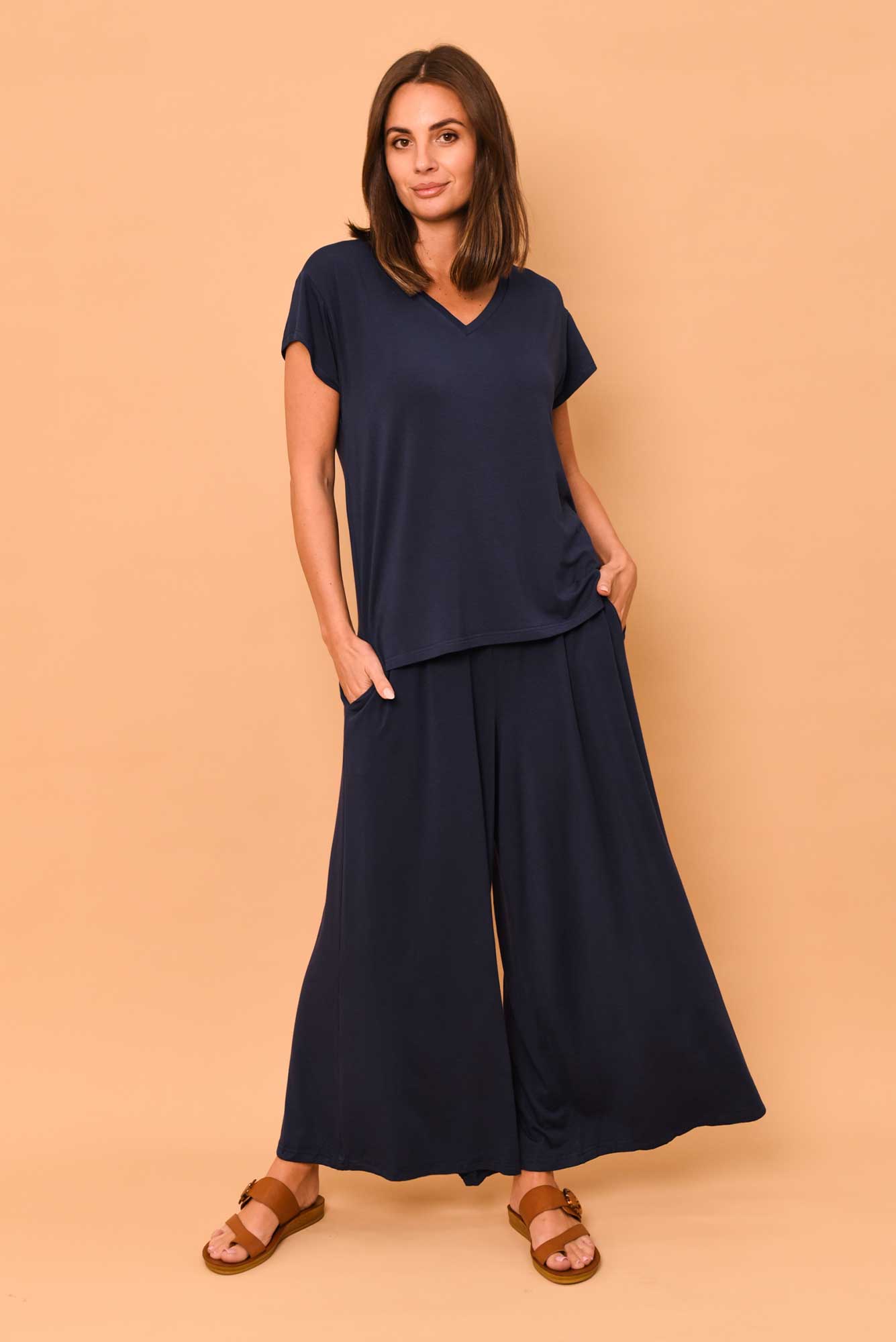 Lowen Navy Modal Wide Leg Pant