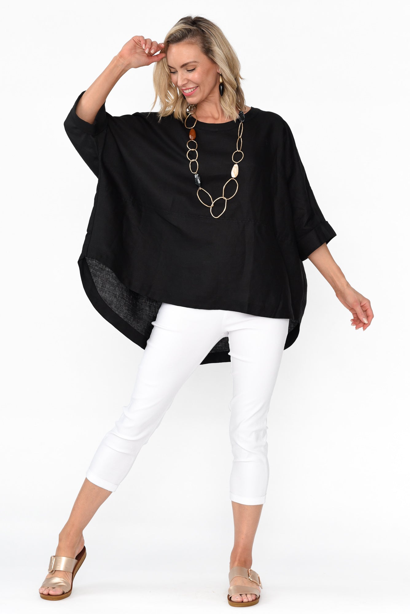 Holden Black Linen Pleat Top