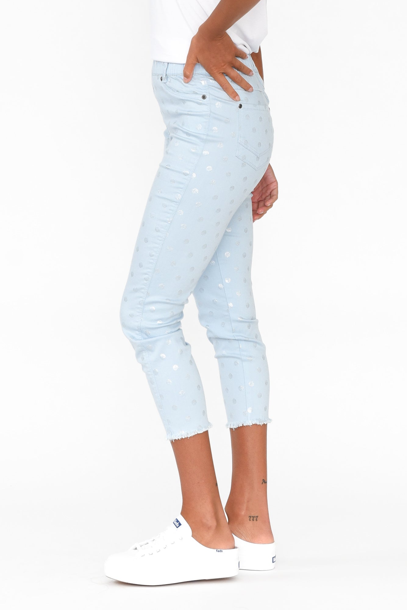 Reed Blue Foil Spot Cotton Capri Pant