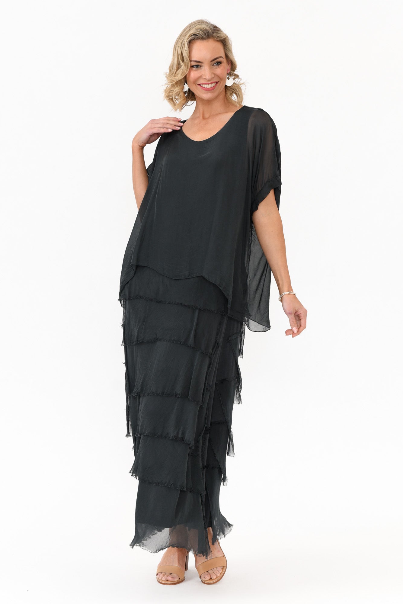 Maryland Charcoal Silk Layer Dress