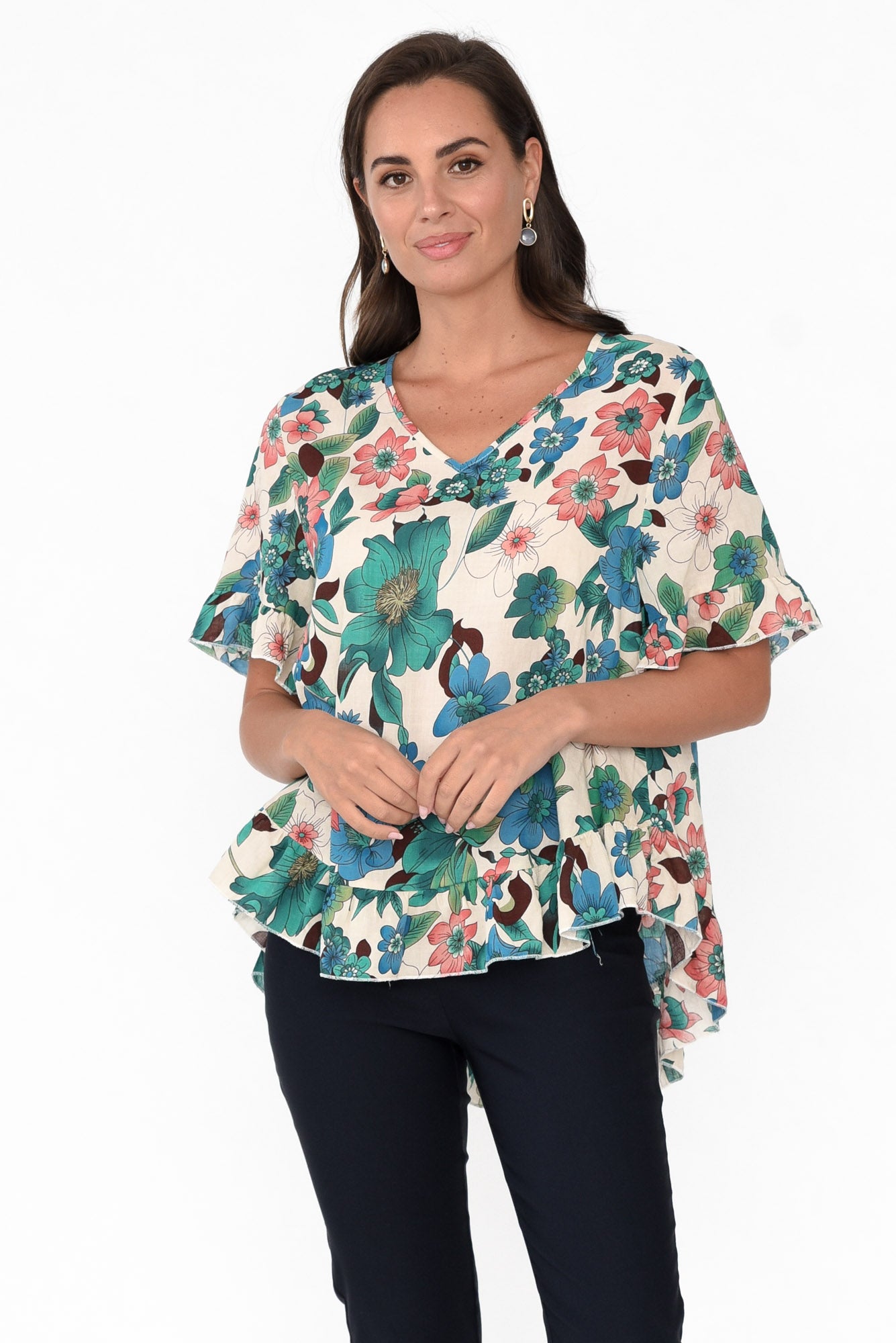 Jenelle Green Floral Frill Top