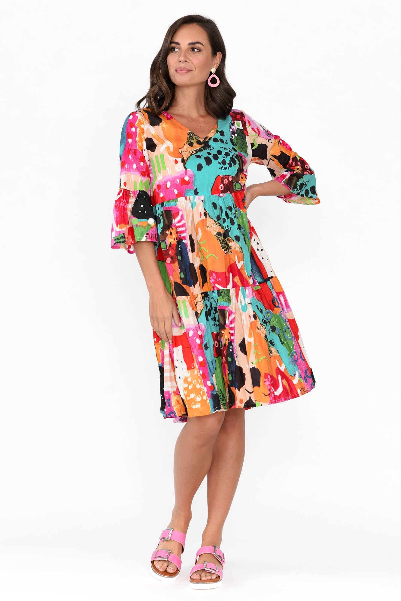 Alanya Pink Abstract Organic Cotton Dress
