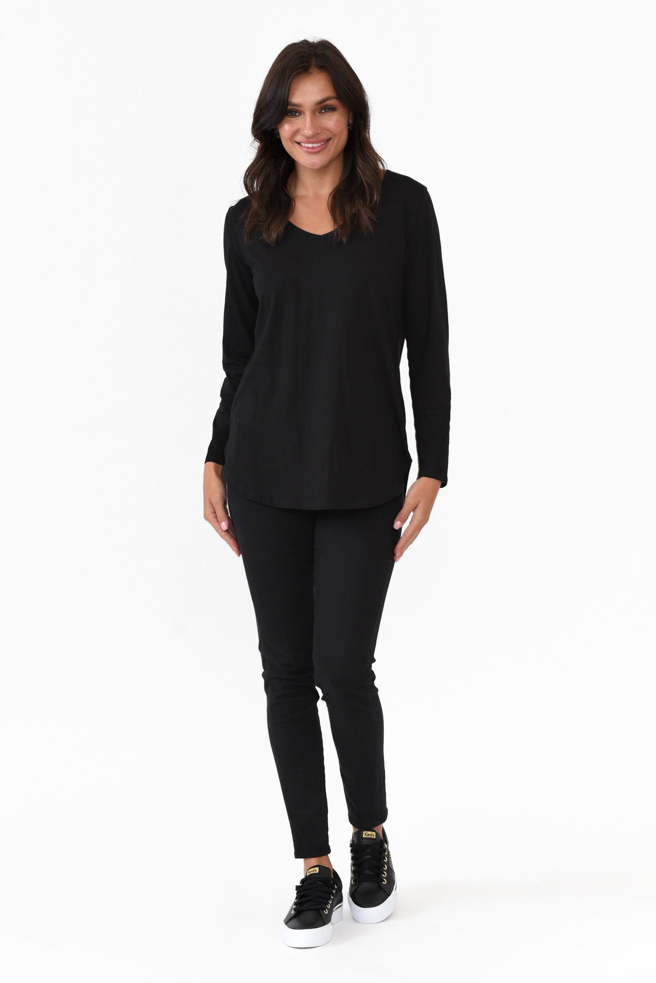 Archer Black Cotton Long Sleeve Top