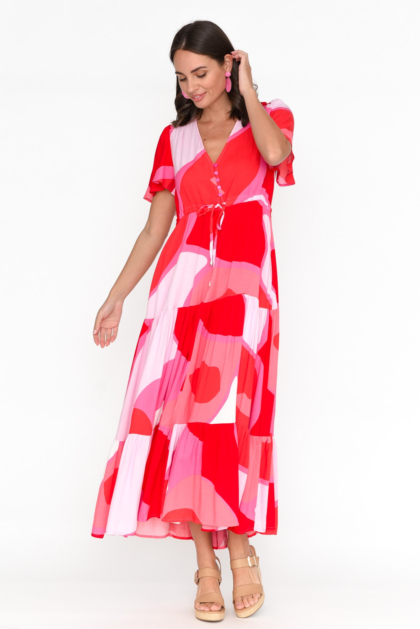 Cooper Red Abstract Tier Dress
