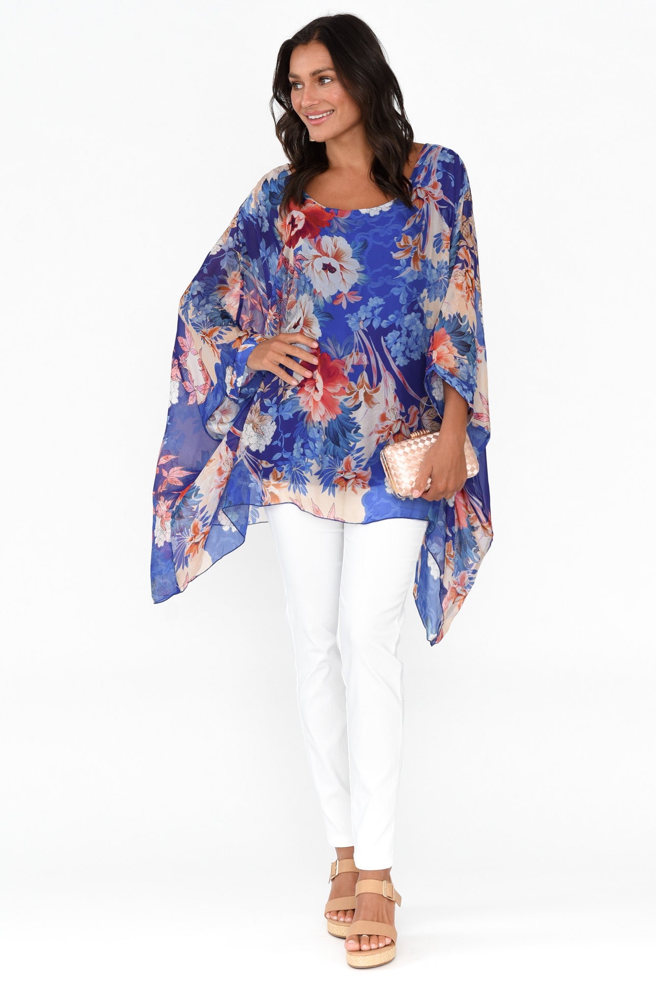 Wisteria Cobalt Floral Silk Layer Top