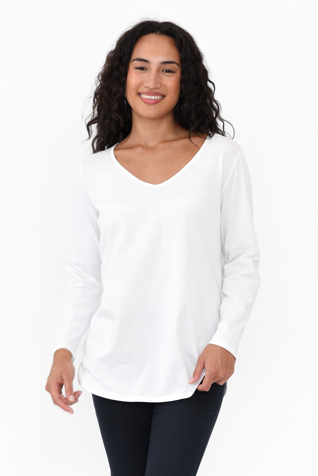 Archer White Cotton Long Sleeve Top