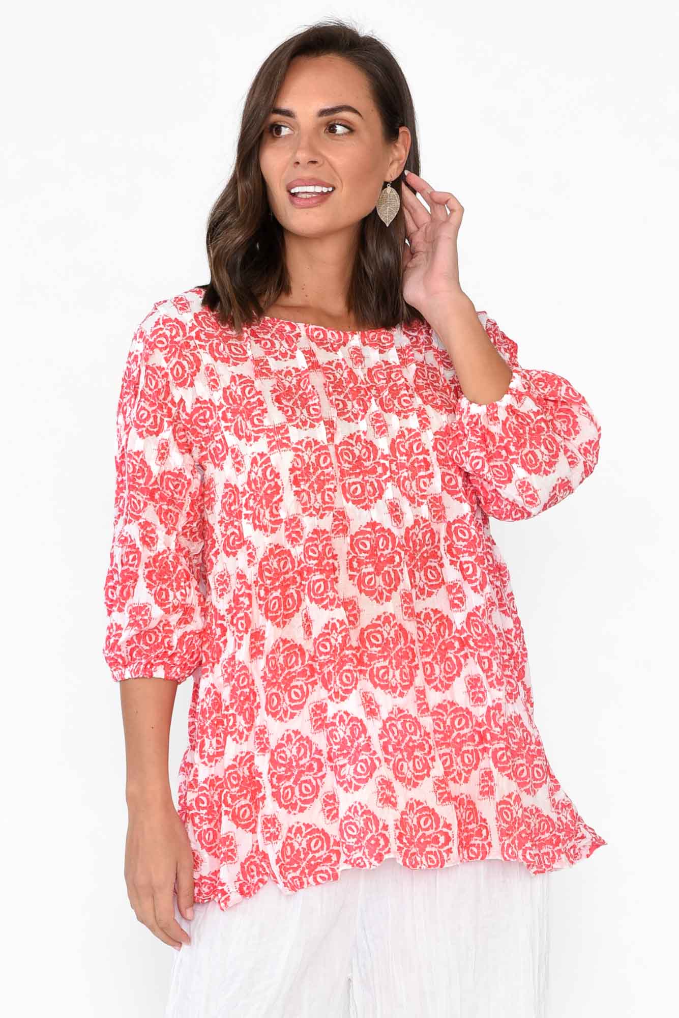 Selma Red Fiesta Crinkle Cotton Top