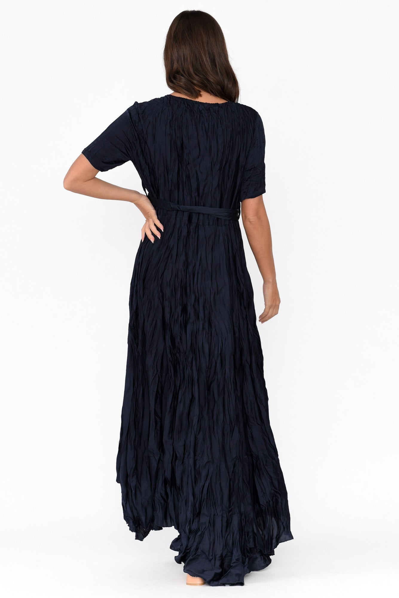 Bernice Navy Gloss Crinkle Dress
