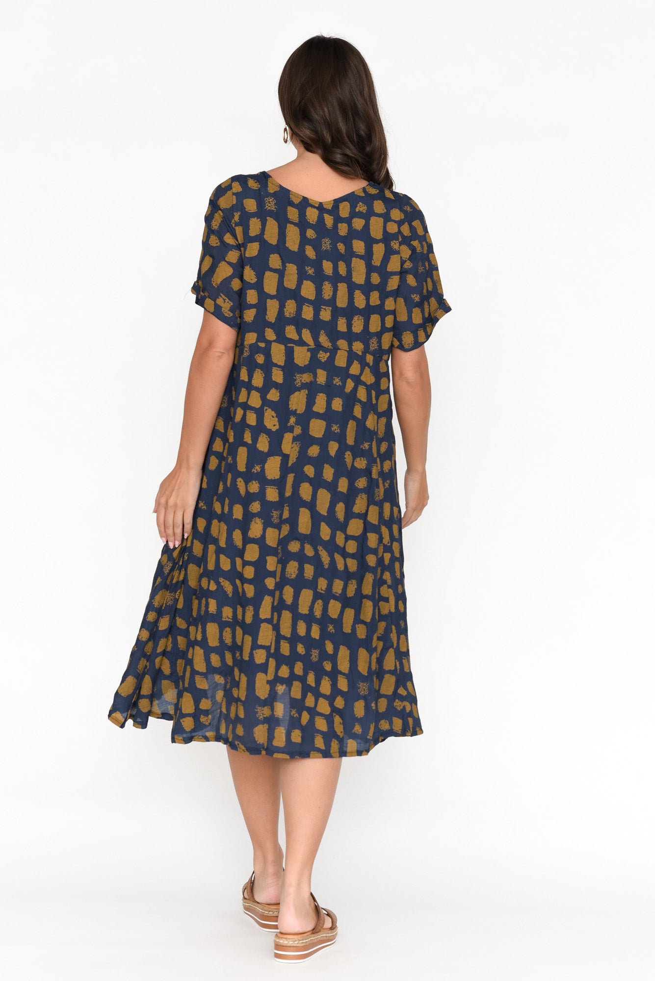 Vanya Navy Abstract Cotton Blend Dress