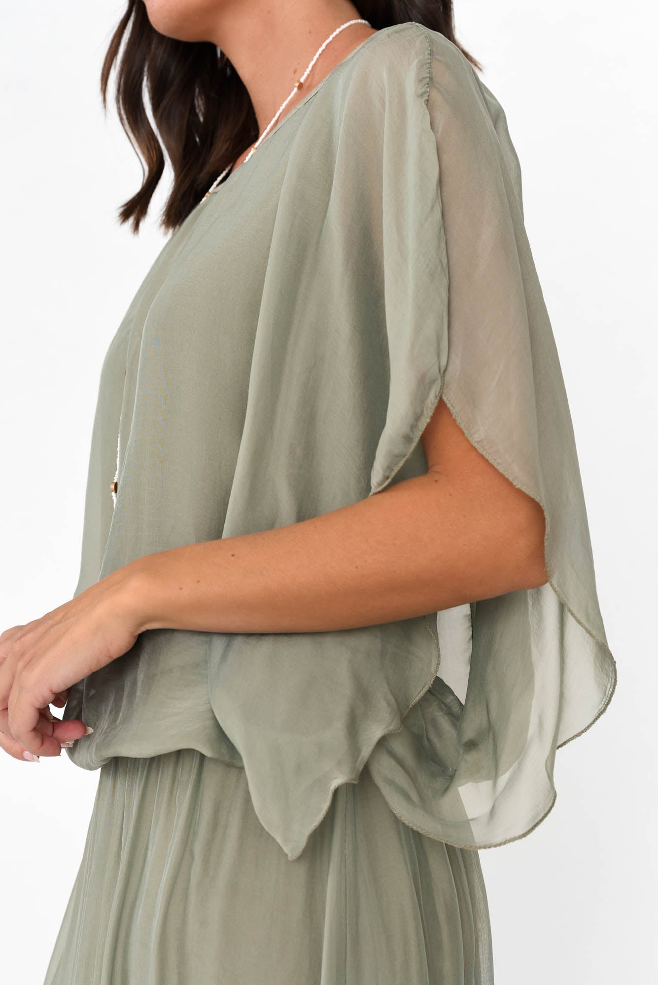 Evaline Sage Silk Layer Top