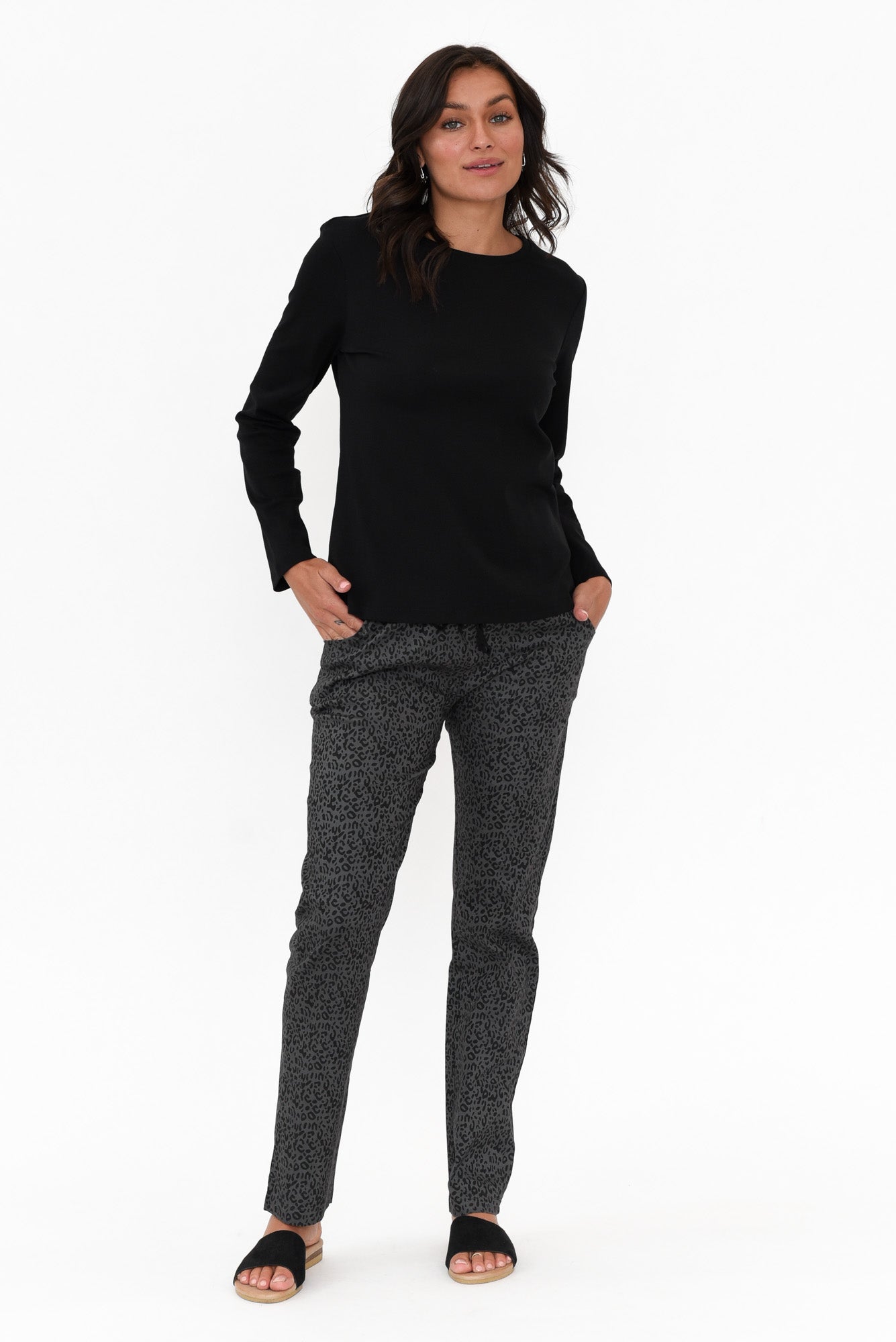 Porter Black Cotton Long Sleeve Top