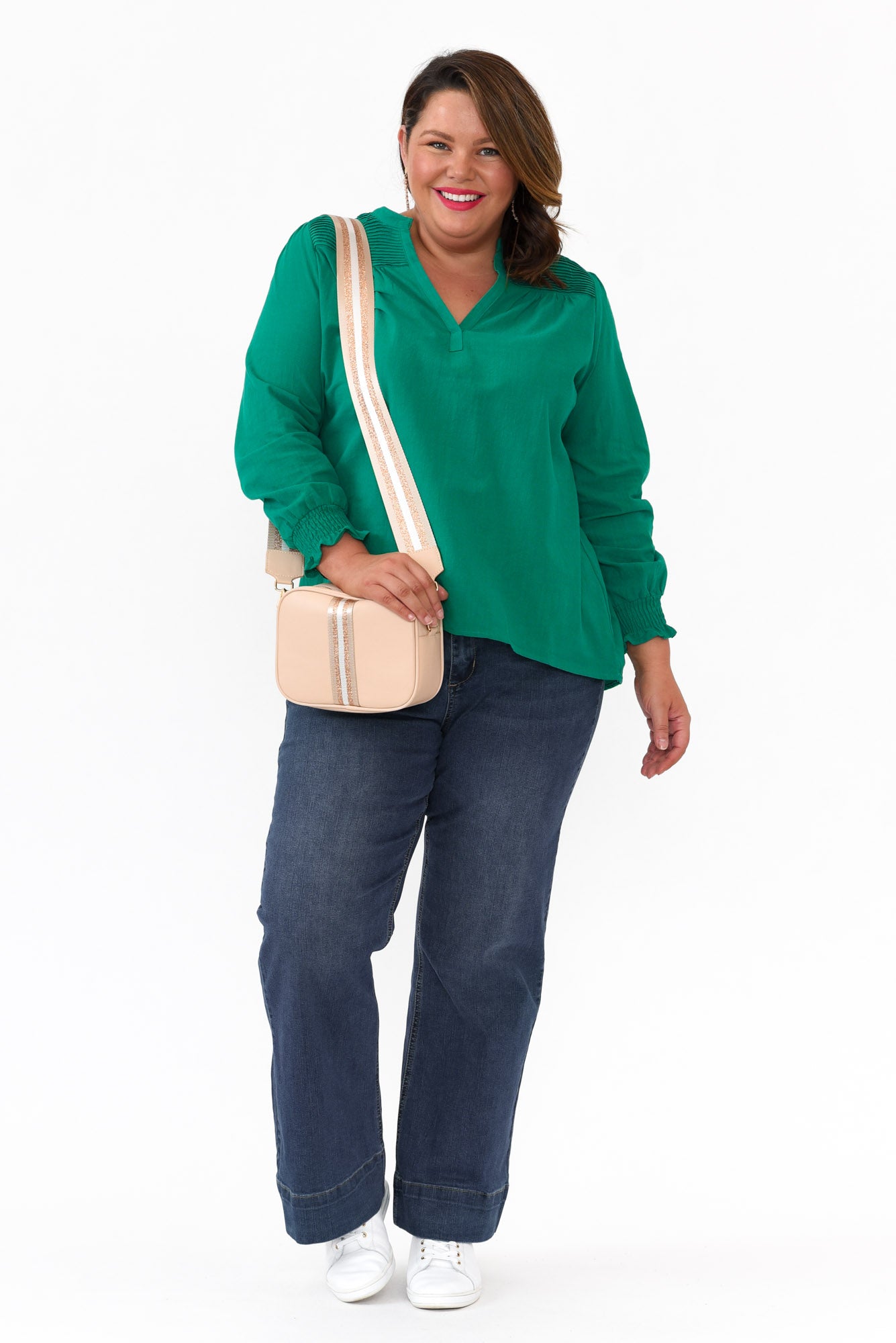 April Green Cotton V Neck Top