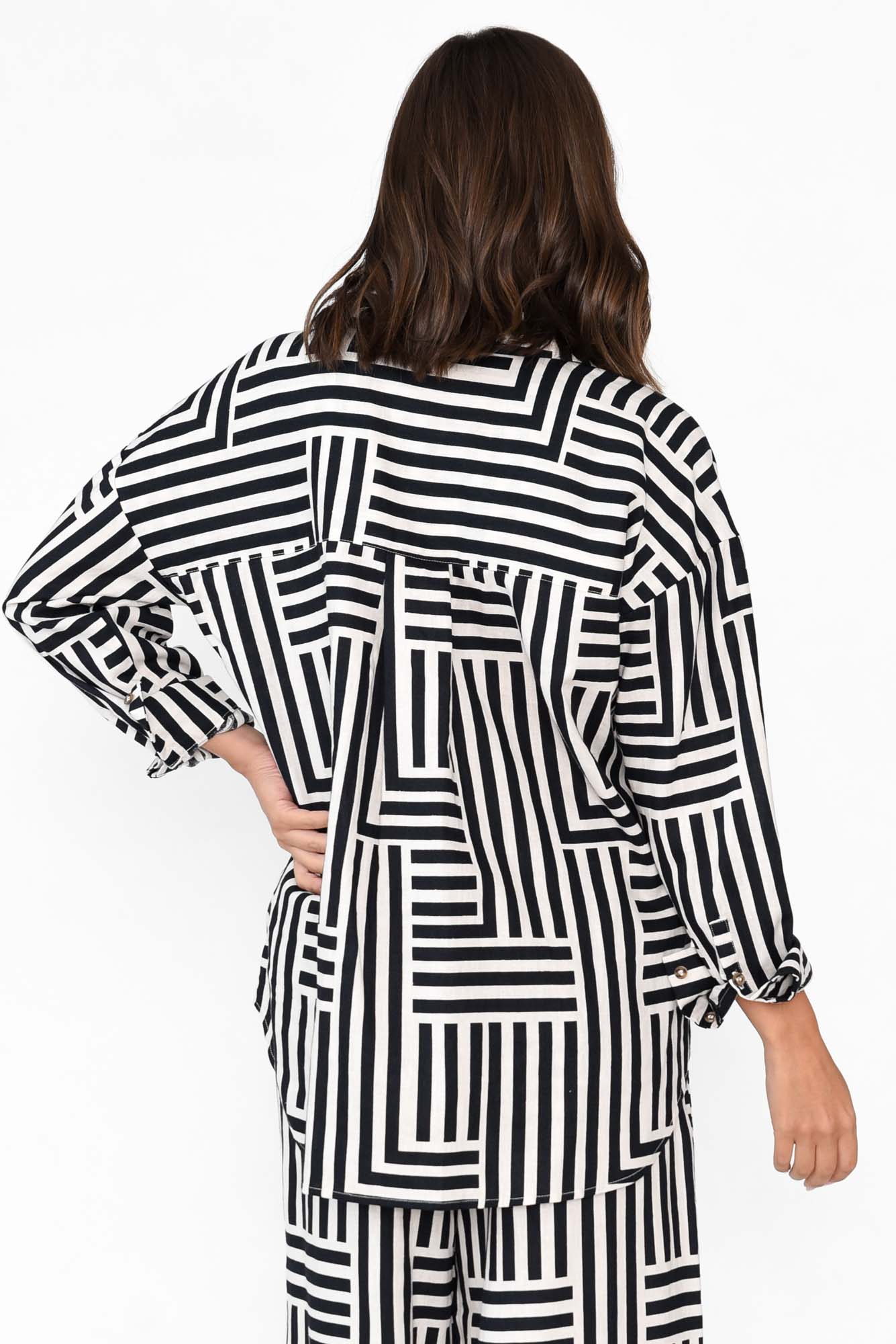 Bauhaus Navy Stripe Linen Blend Shirt