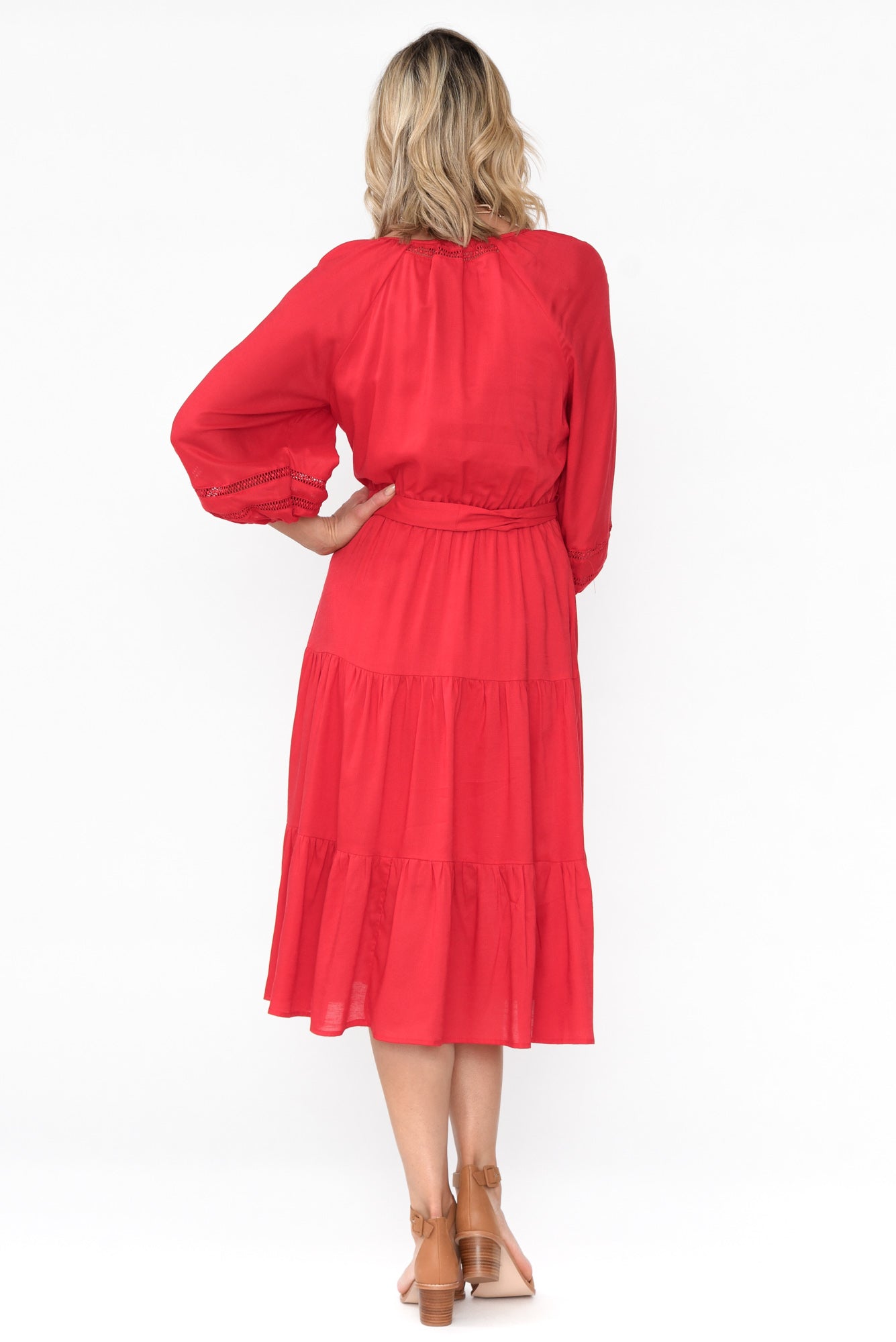 Faraway Red Tiered Midi Dress